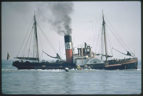 Eppleton Hall (built 1914; tugboat) arriving in San Francisco from Newcastle, England, March 24, 1970