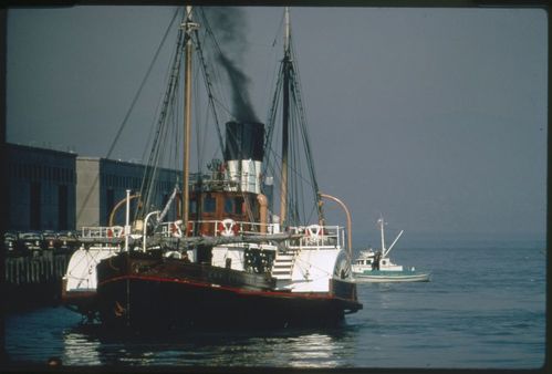 Eppleton Hall (built 1914; tugboat) arriving in San Francisco from Newcastle, England, March 24, 1970