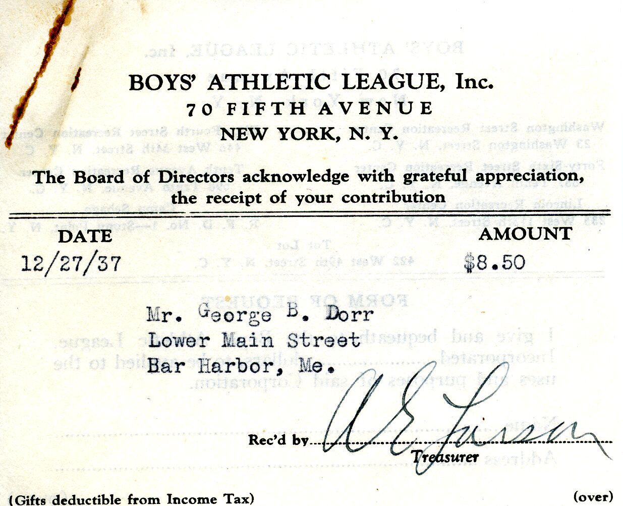 Donation, Boys' Athletic League, December 27, 1937 p.1.tif
