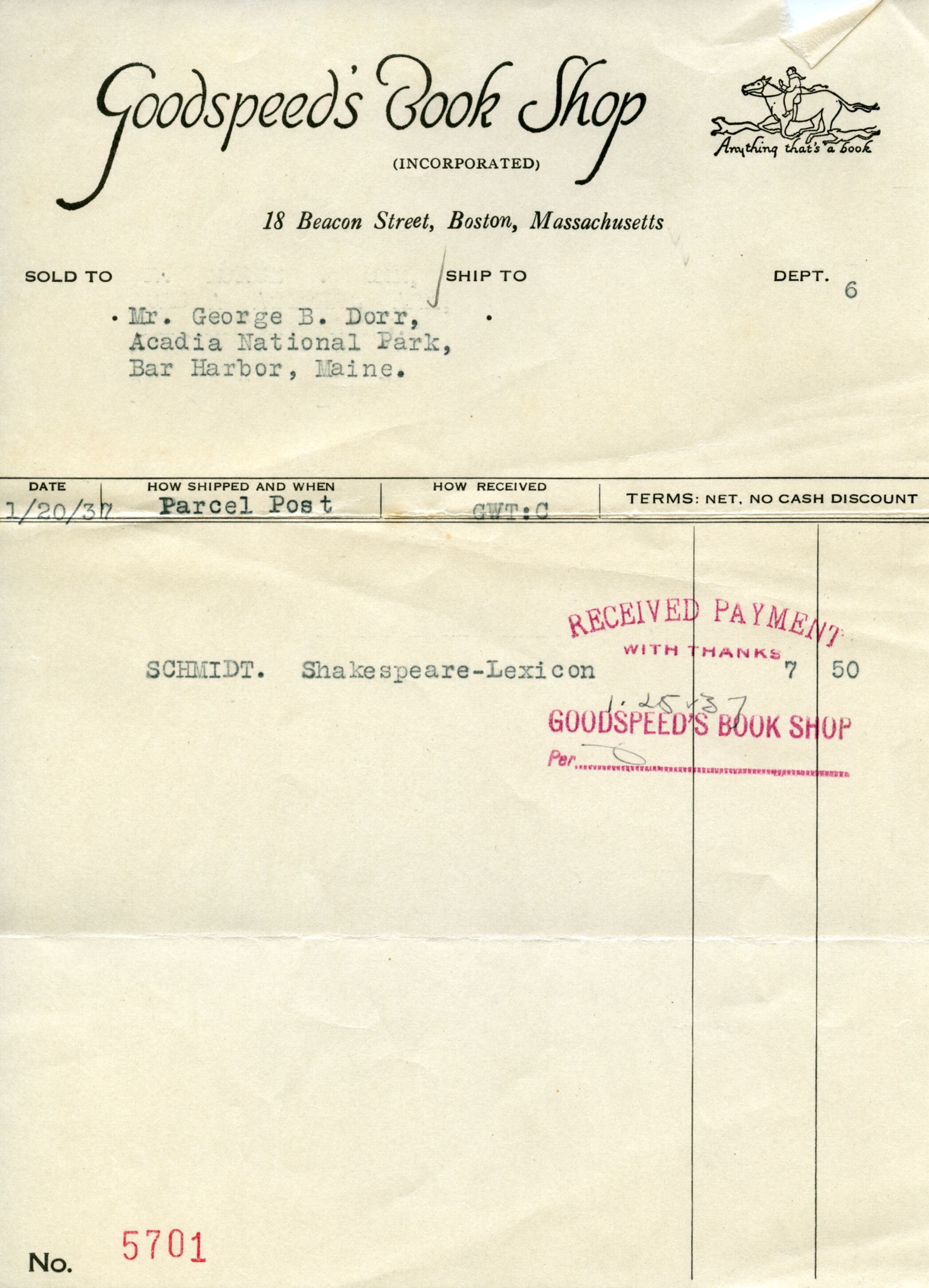 Receipt, Goodspeed to Dorr, January 25,1937.tif