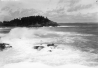 Surf at Anemone Cave from ; Shore Toward Homans House, ; Showing Spray Blowing Back ; in West Wind ; (2 of 5)
