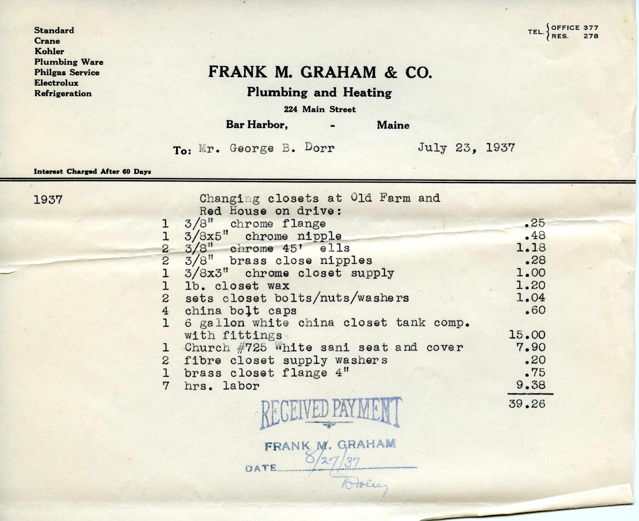 Receipt, Graham to Dorr, August 27, 1937 p.4.tif