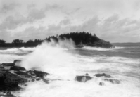Surf at Anemone Cave from ; Shore Toward Homans House, ; Showing Spray Blowing Back ; in West Wind ; (1 of 5)