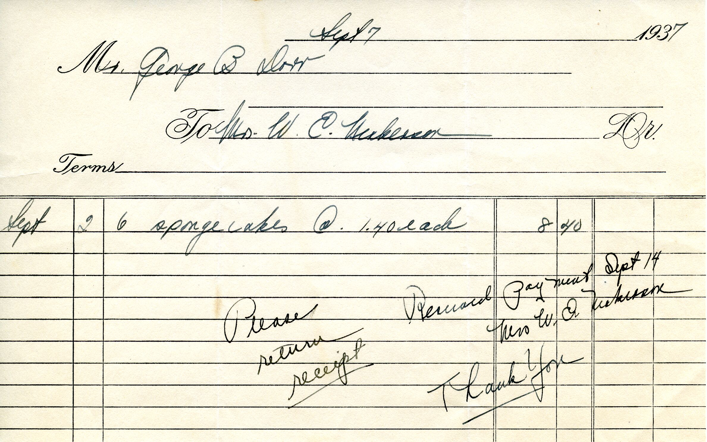 Receipt, Dorr, September 14, 1937.tif