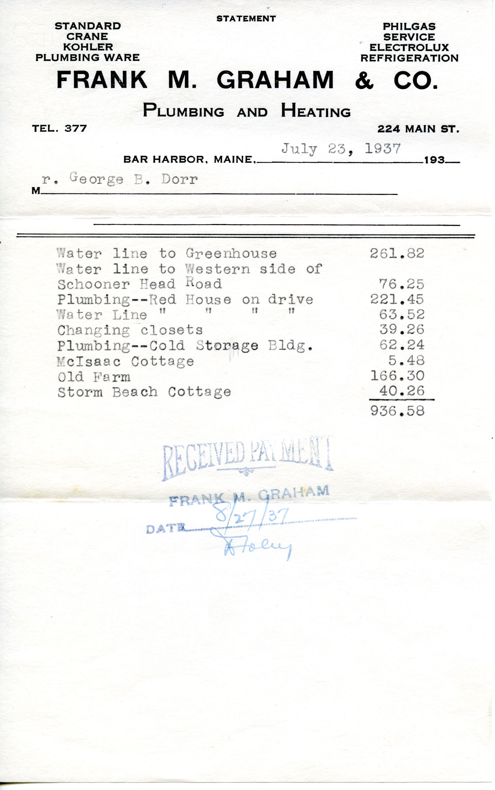 Receipt, Graham to Dorr, August 27, 1937 p.3.tif