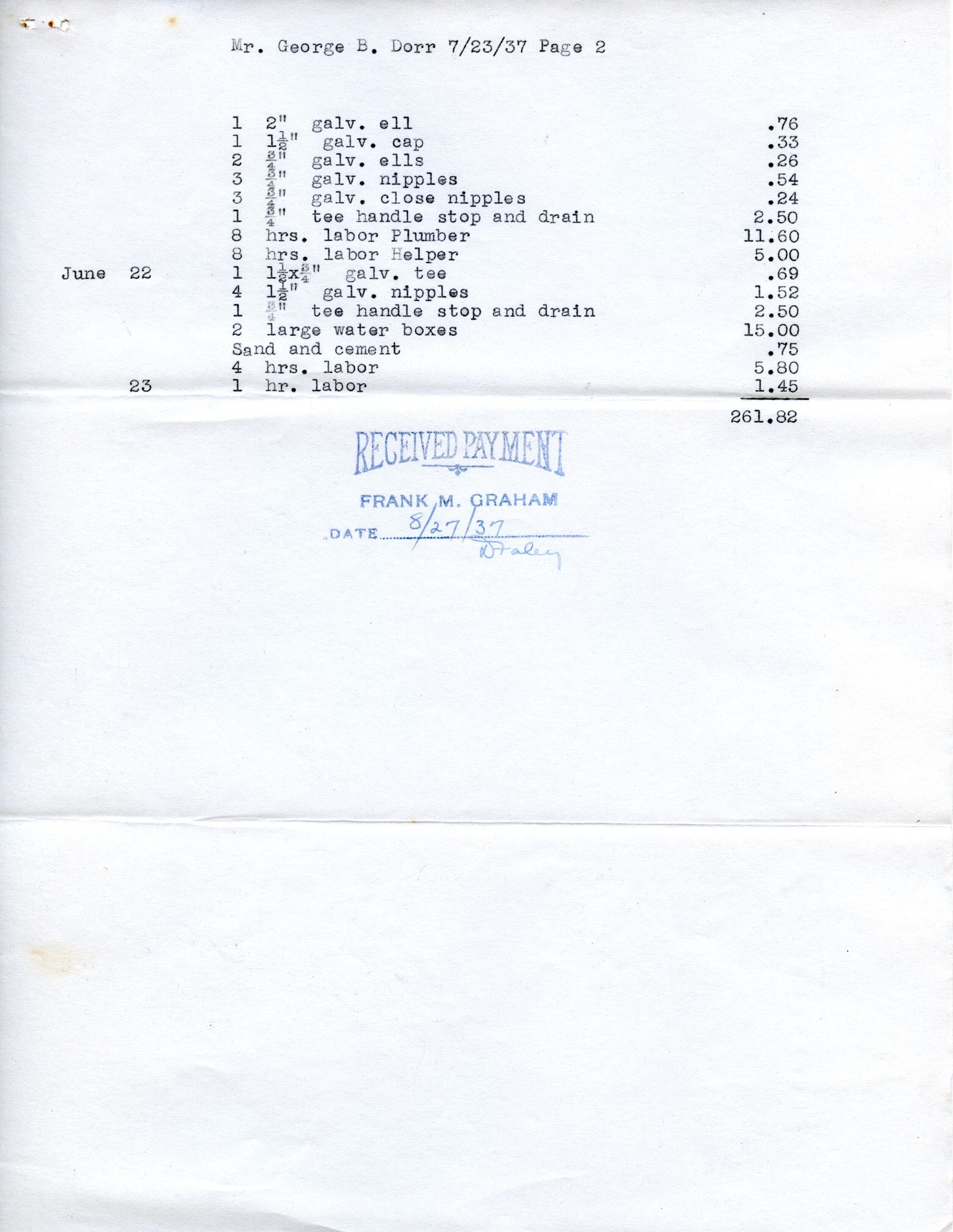 Receipt, Graham to Dorr, August 27, 1937 p.2.tif