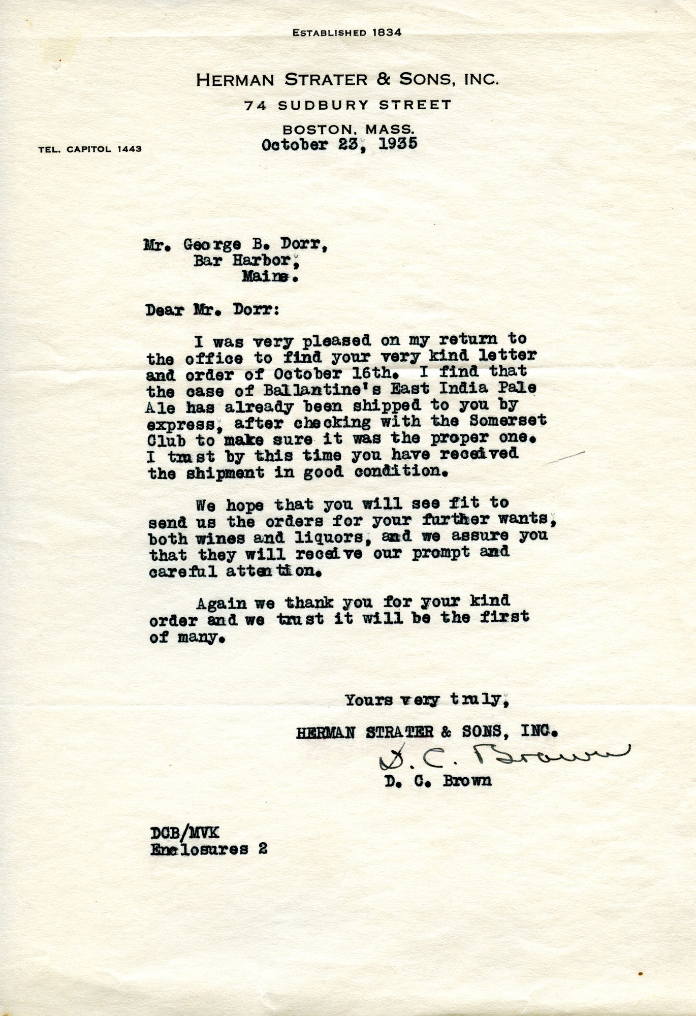 Letter, Brown to Dorr, October 23, 1935.tif