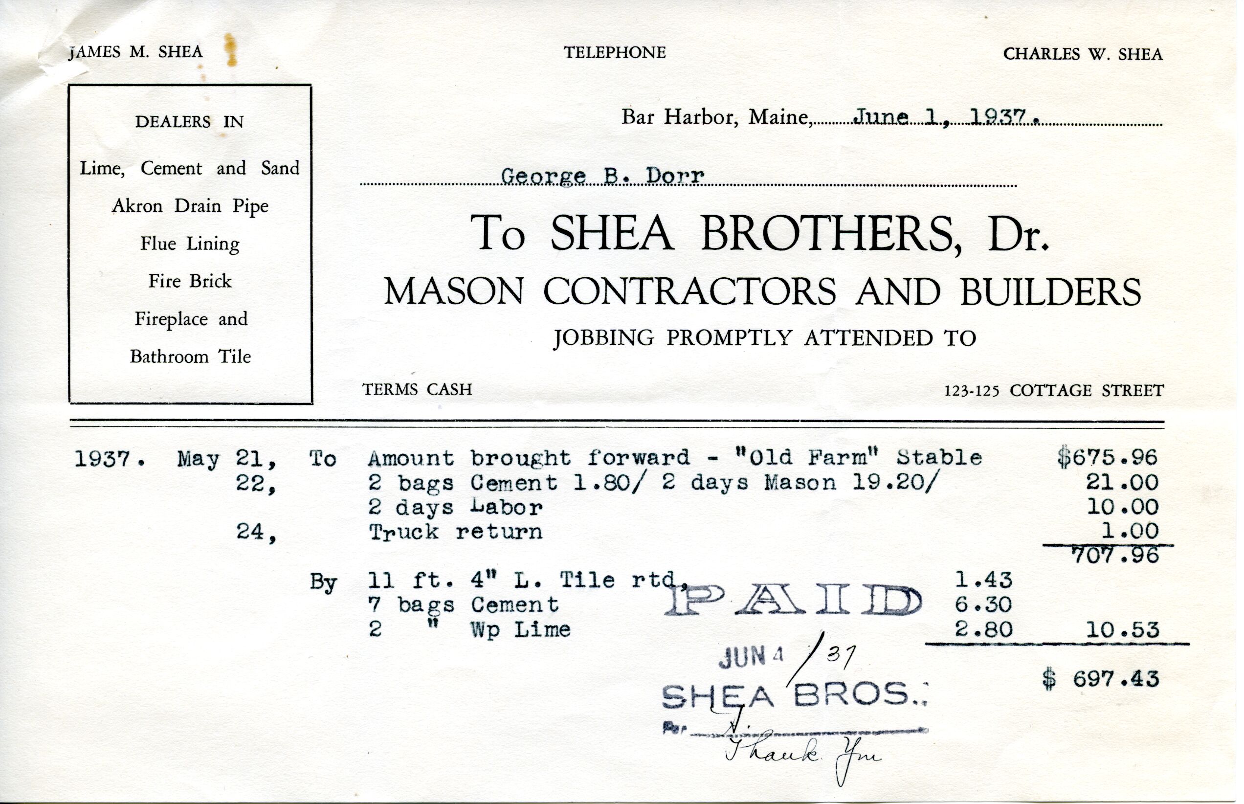 Receipt, Shea Brothers to Dorr, June 4, 1937 p.5.tif