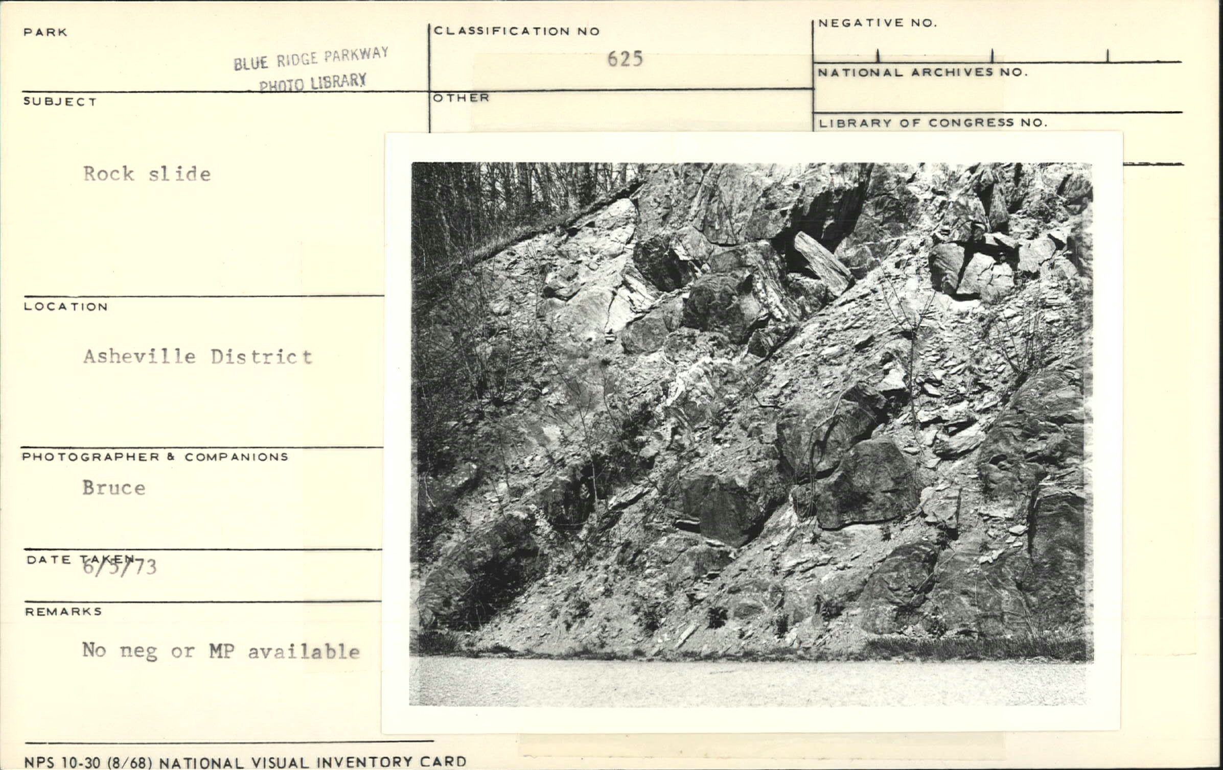 Rockslide along Parkway
