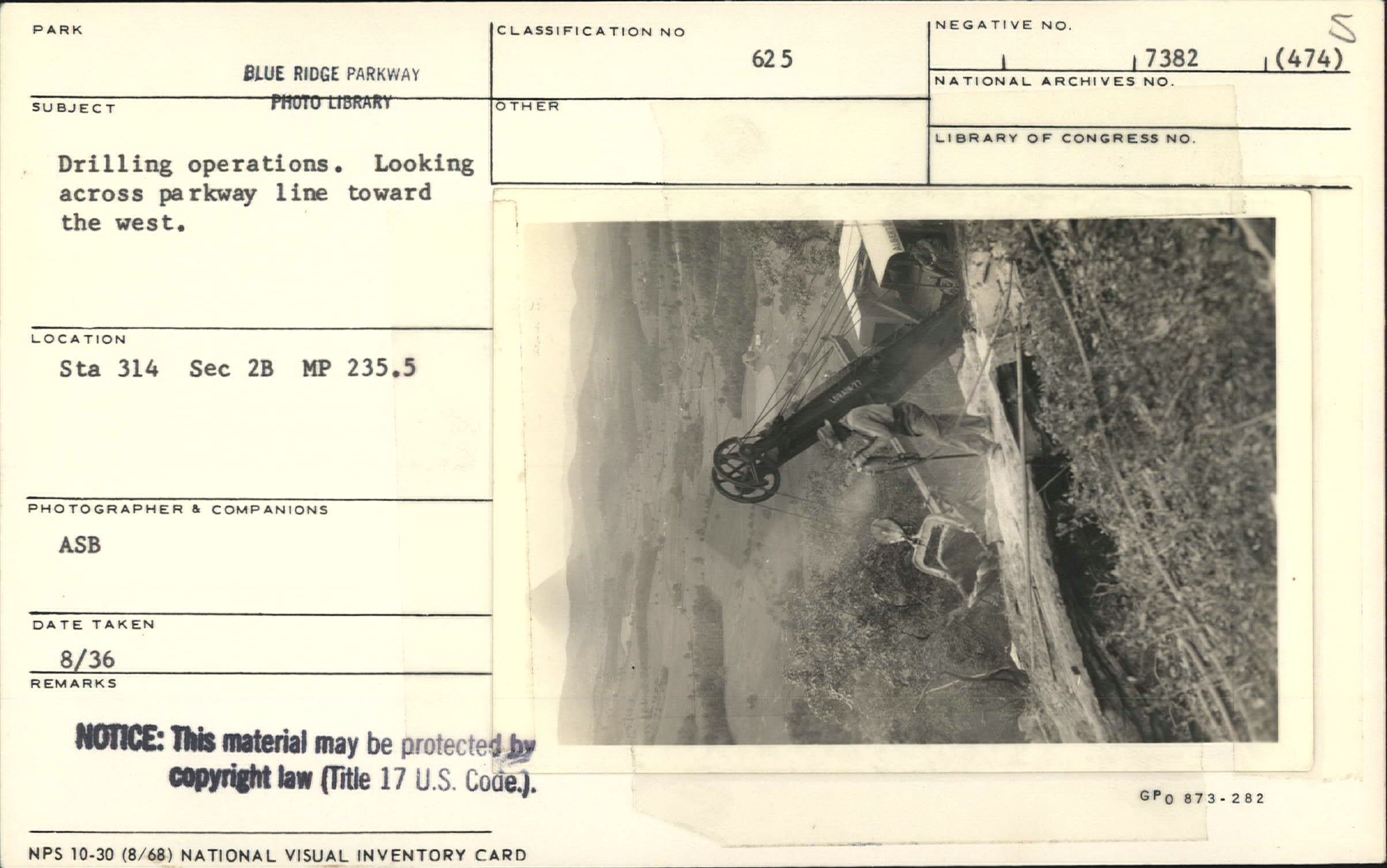 Drilling operations, looking across Parkway line toward the west