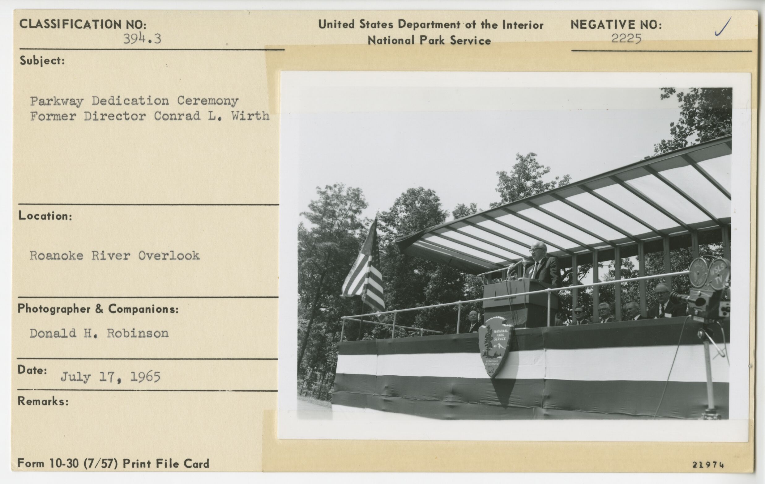 Official Dedication Ceremony of Blue Ridge Parkway around Roanoke - Former NPS Director Conrad Wirth