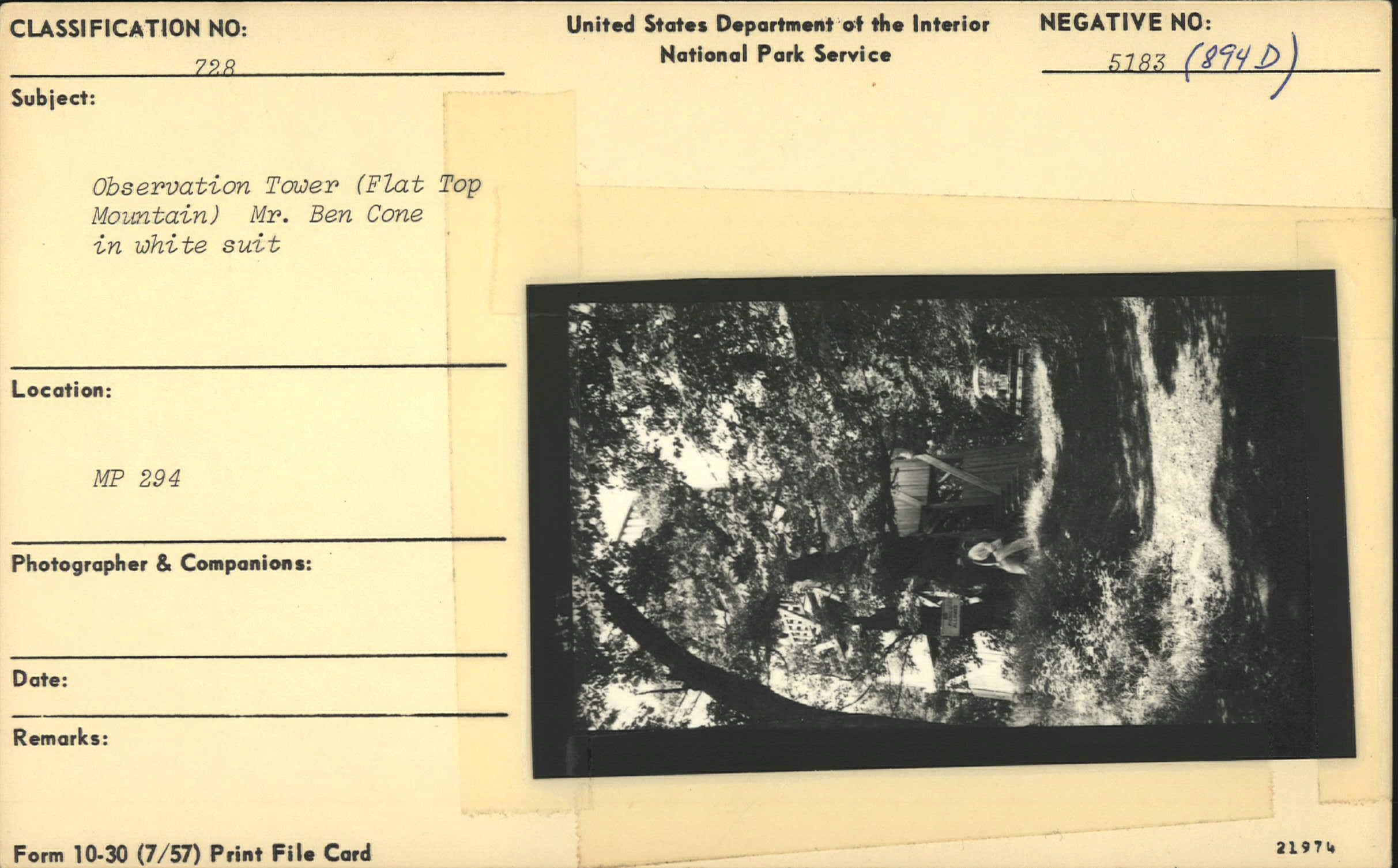 Observation Tower at Flat Top Mountain with Mr. Cone in a white suit