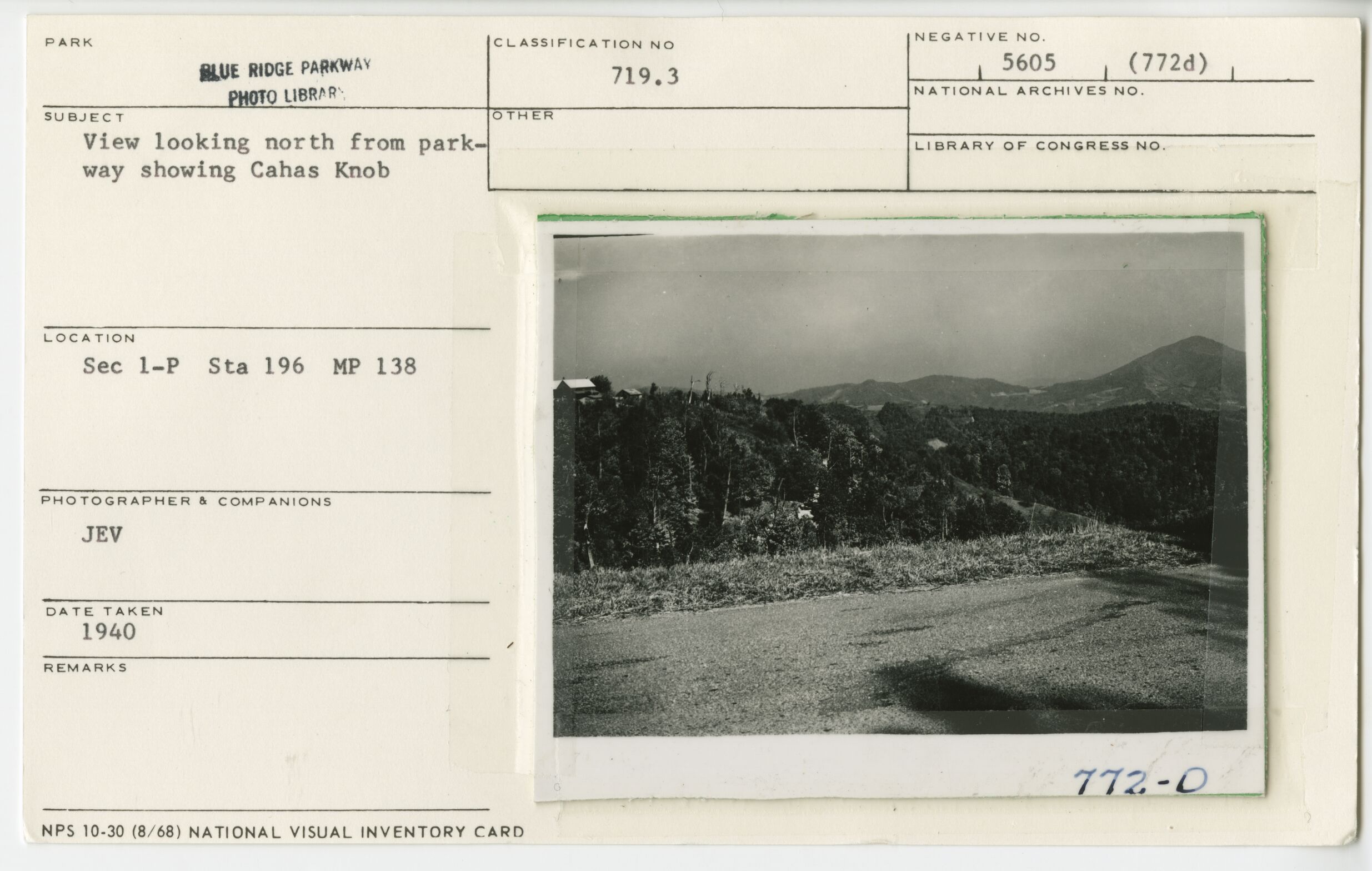 View looking north from Parkway showing Cahas Knob