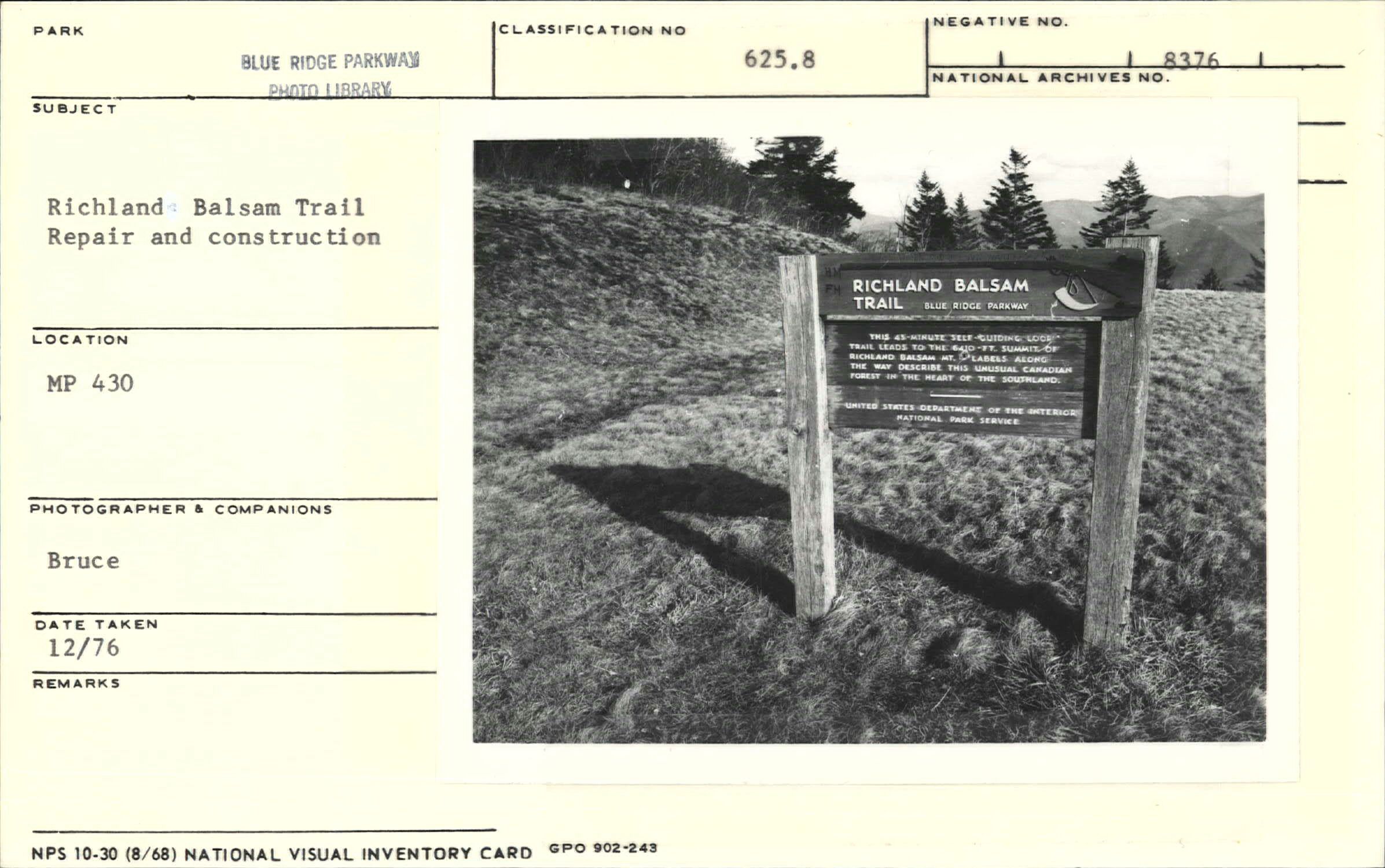 Richland Balsam Self-Guiding Trail interpretive sign