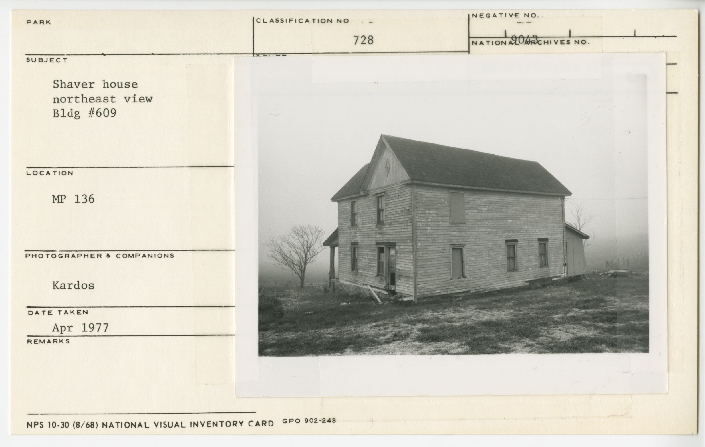 Shaver House, Bldg #609 northeast view