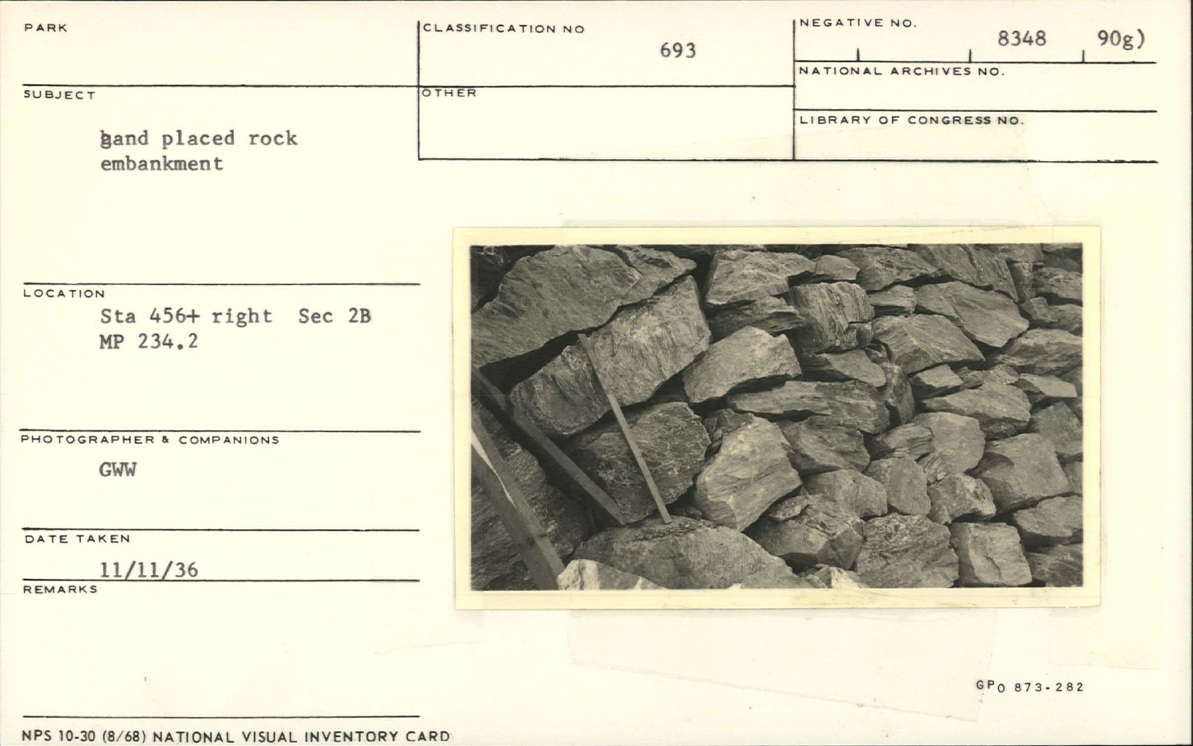 Hand-placed rock embankment