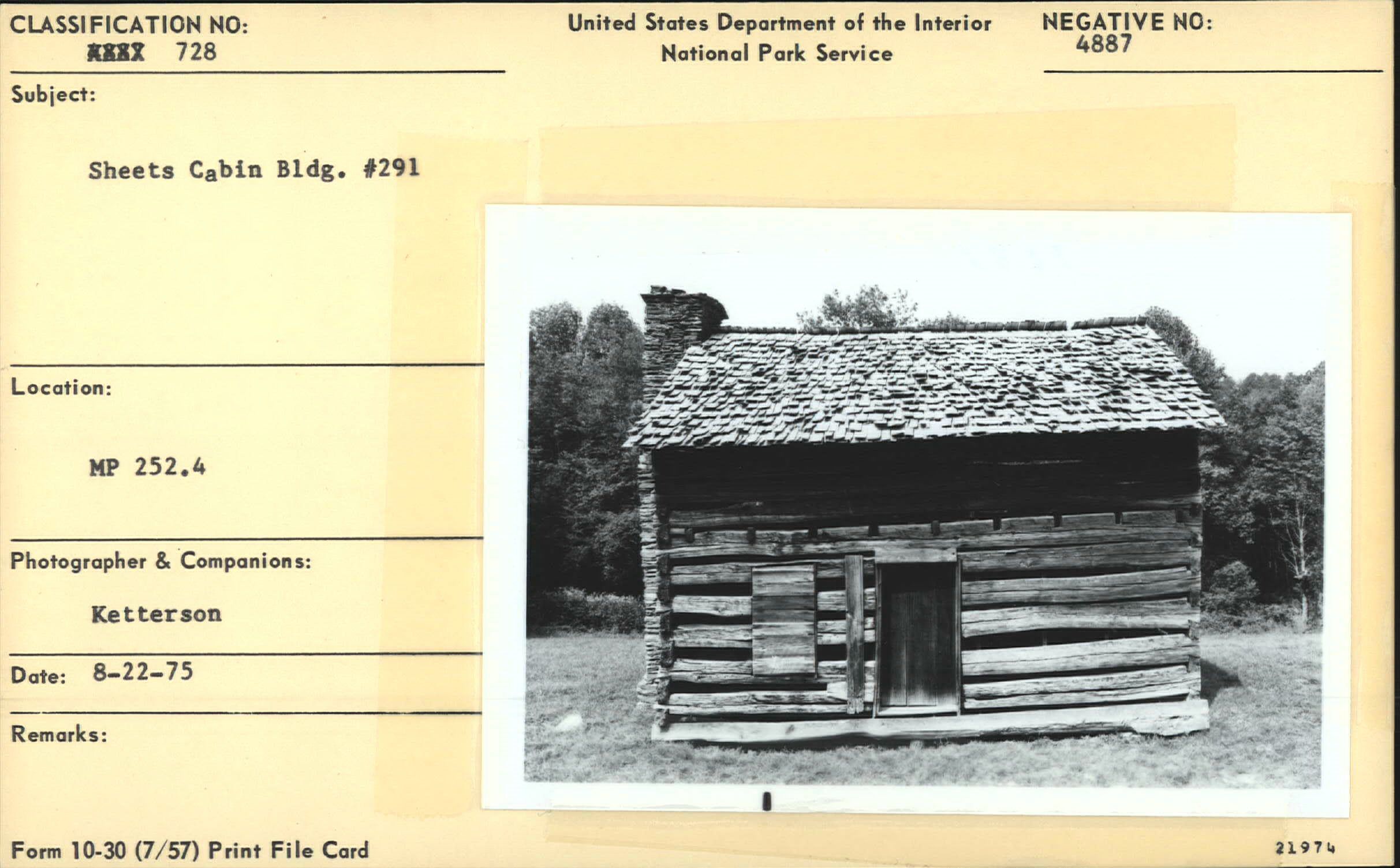 Sheets Cabin, Bldg. #291