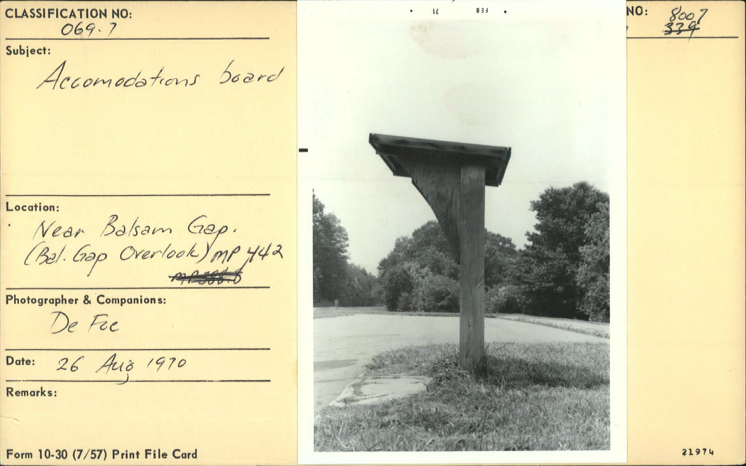 Accommodations board near Balsam Gap