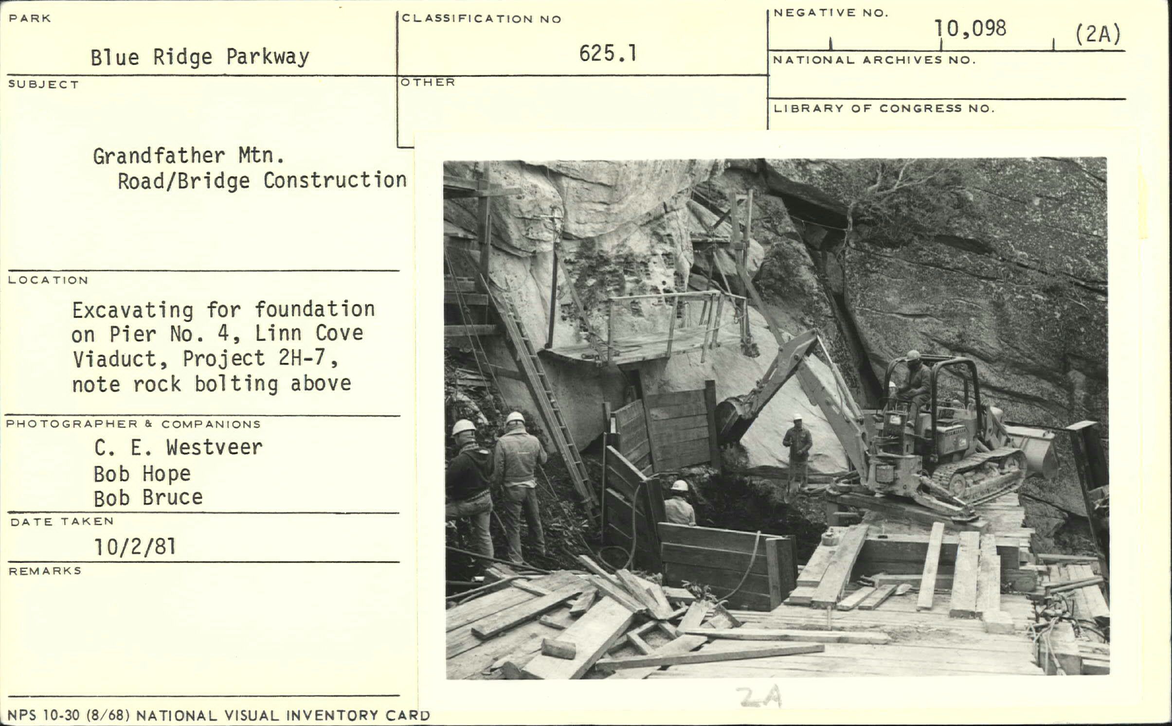 Excavating for foundation on Pier No. 4 of Linn Cove Viaduct