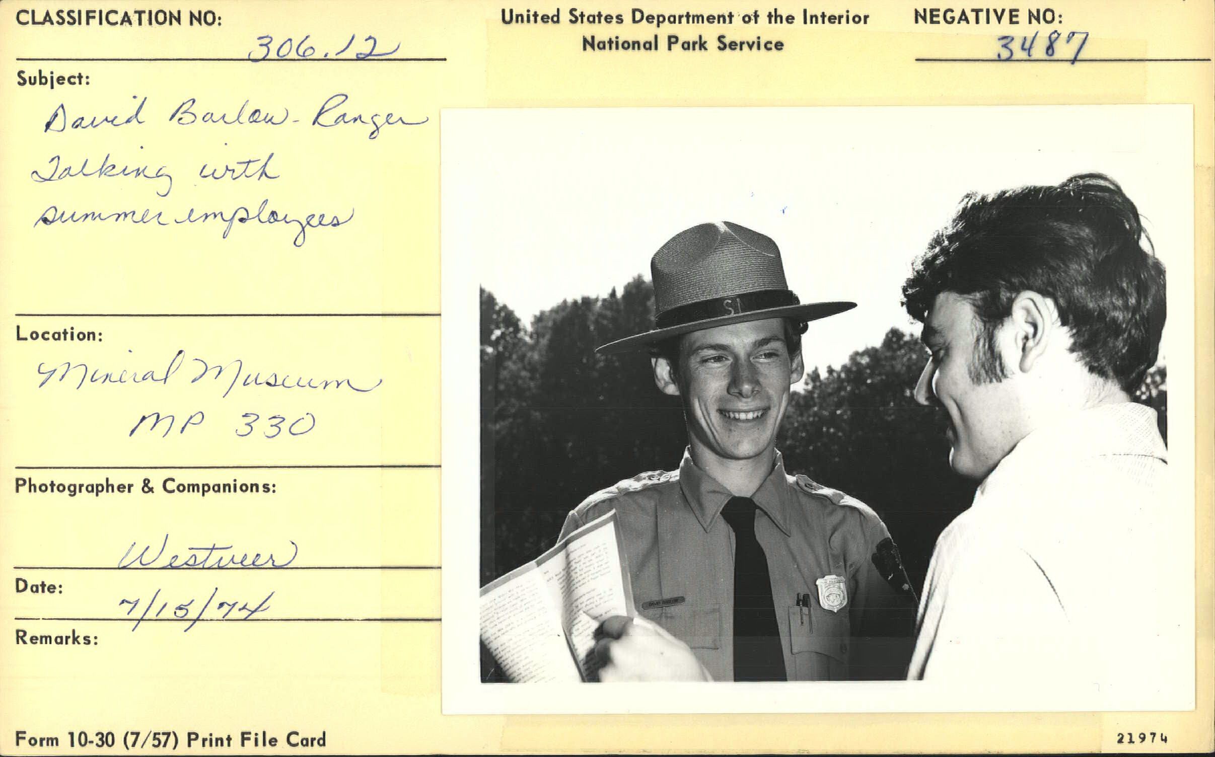 Ranger David Barlow talking with summer employee