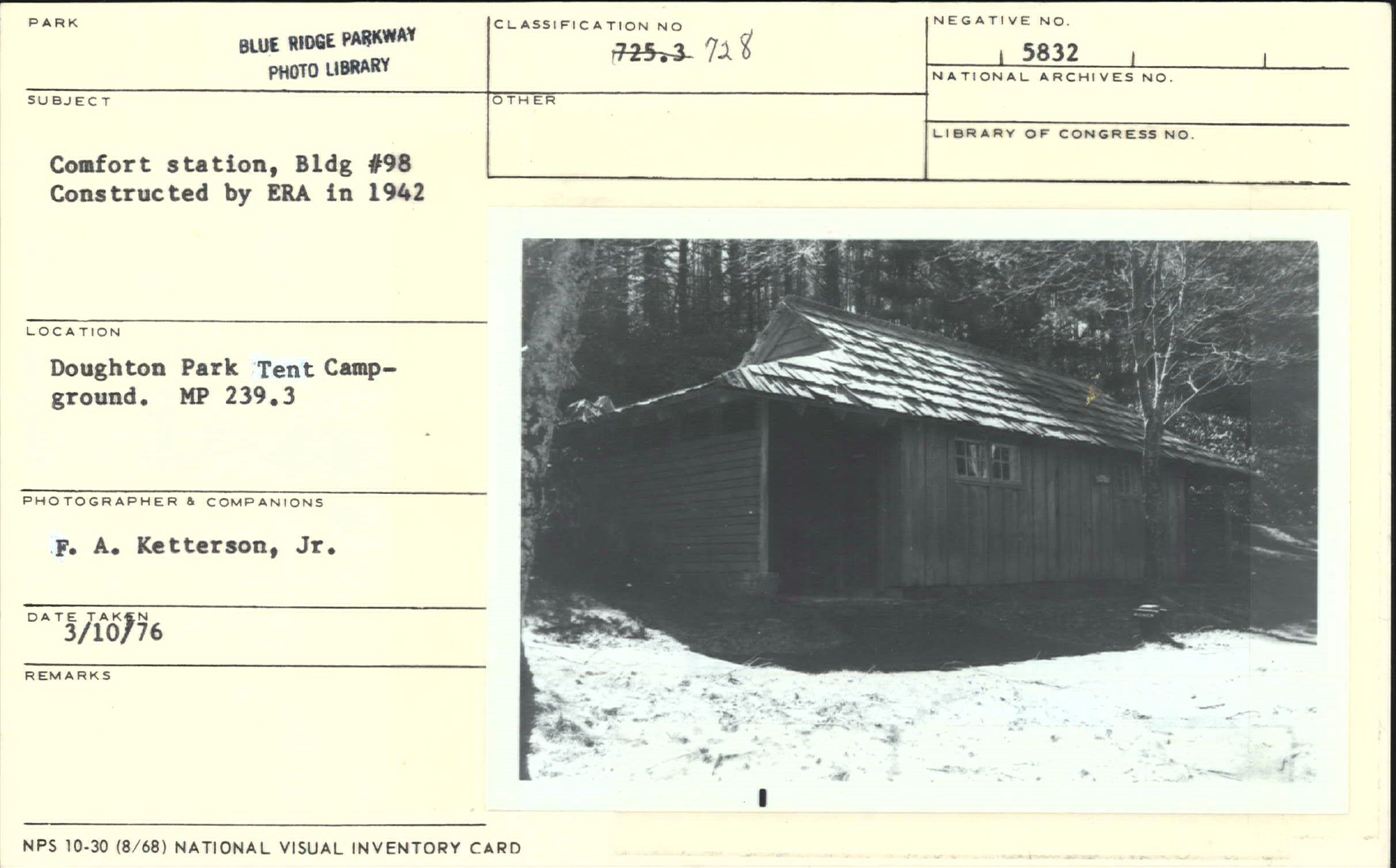 Comfort station, Bldg. #98 constructed in 1942