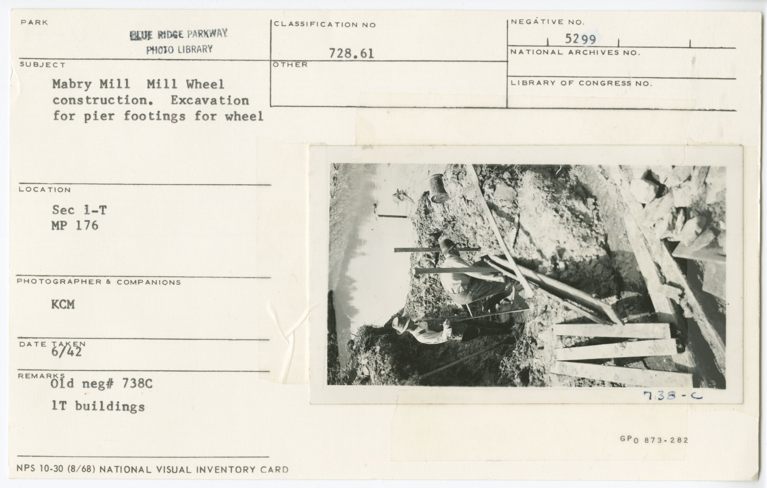 Mabry Mill wheel construction showing excavation for pier footings