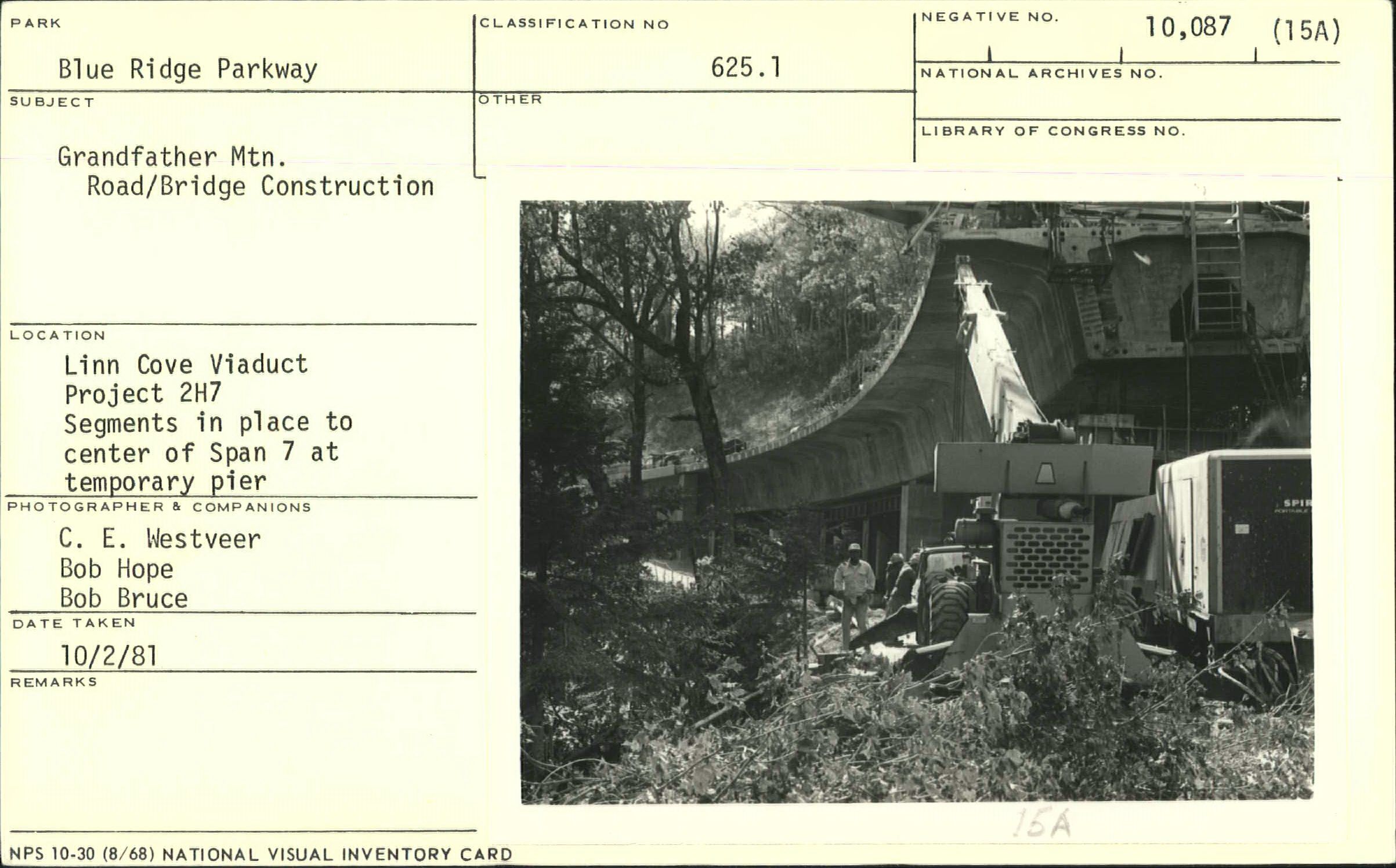 Segments in place to center of Span 7 at temporary pier of Linn Cove Viaduct