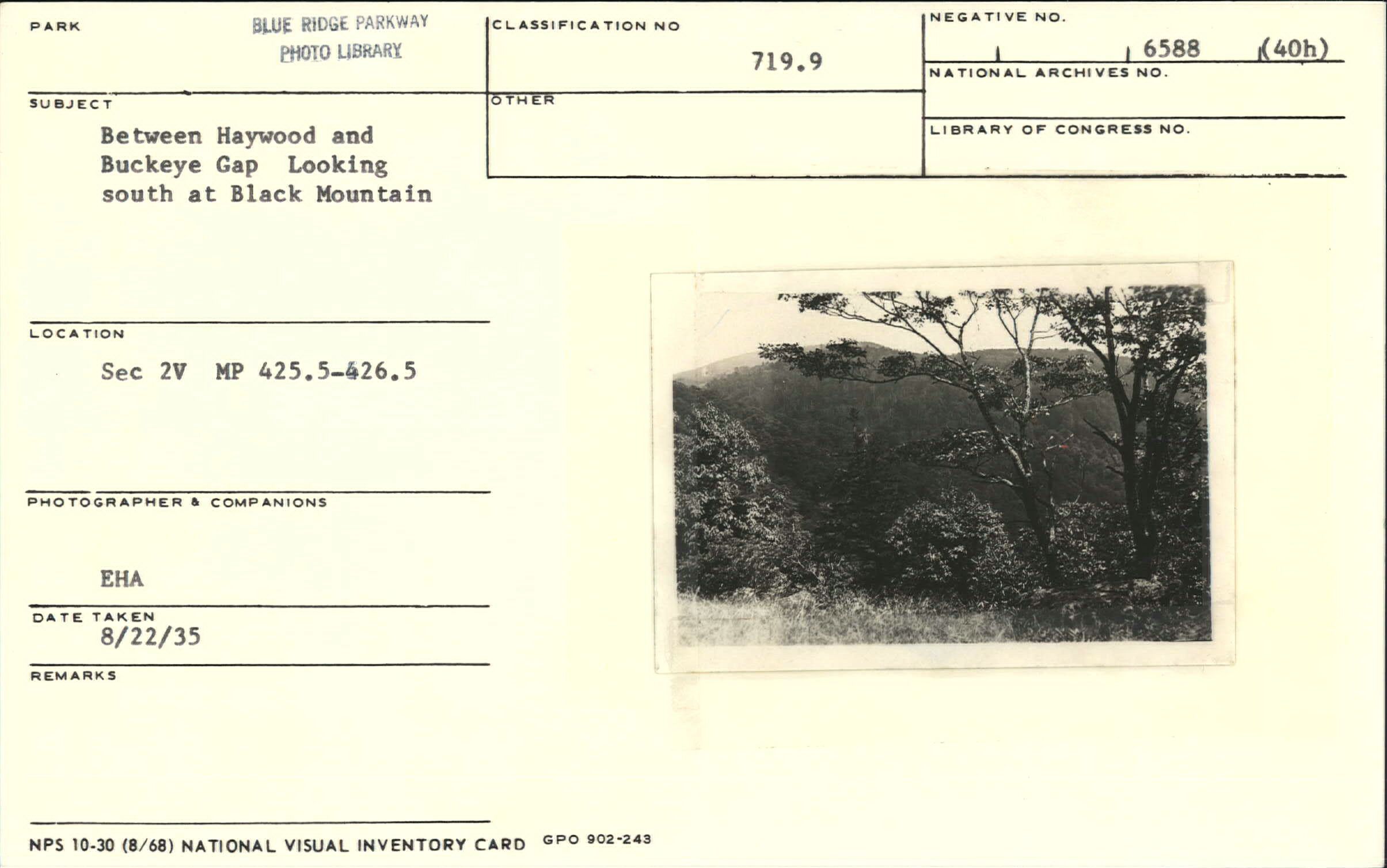 View between Haywood and Buckeye Gap, looking south at Black Mountain