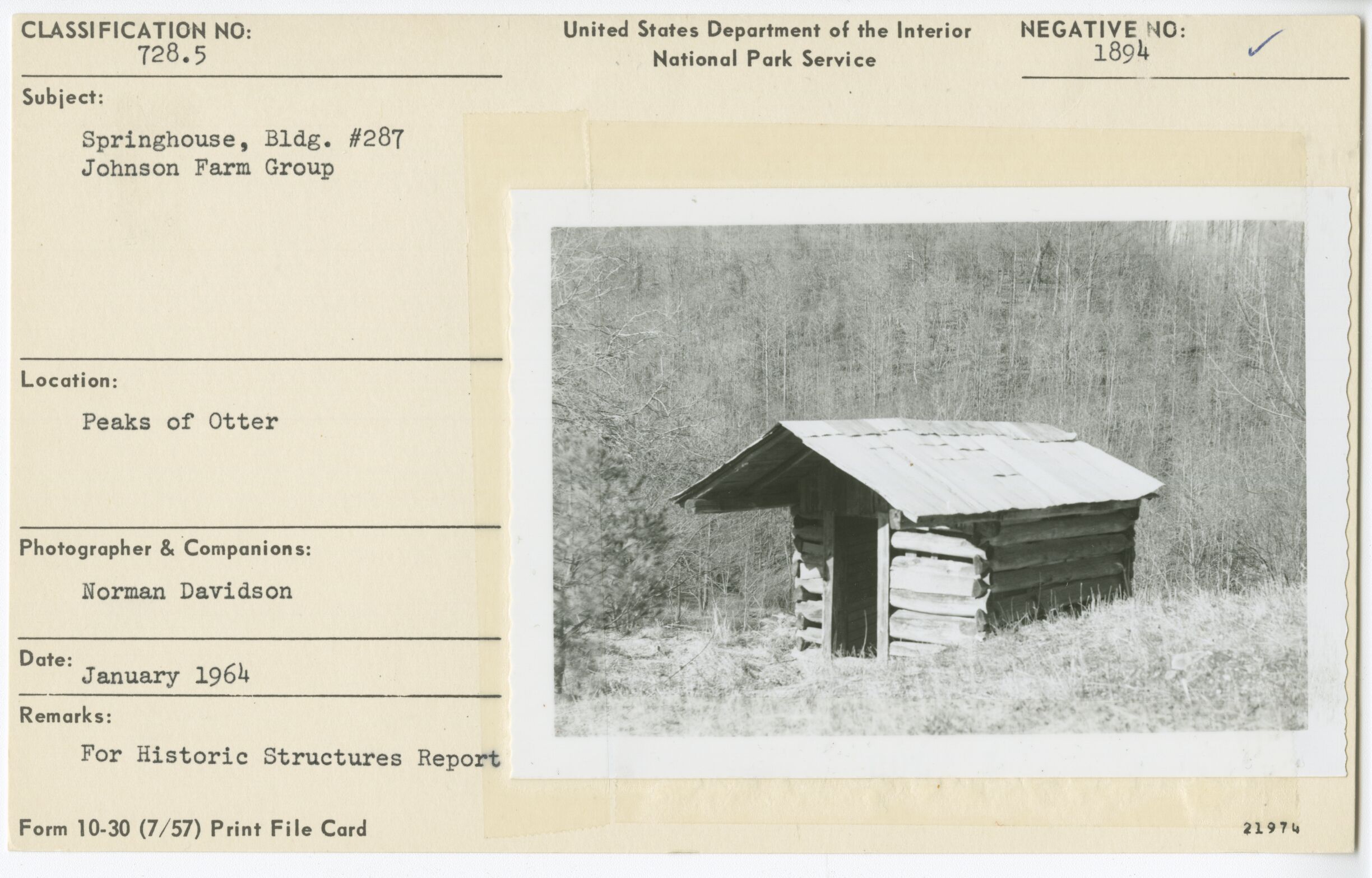 Johnson Farm Springhouse, Bldg. #287