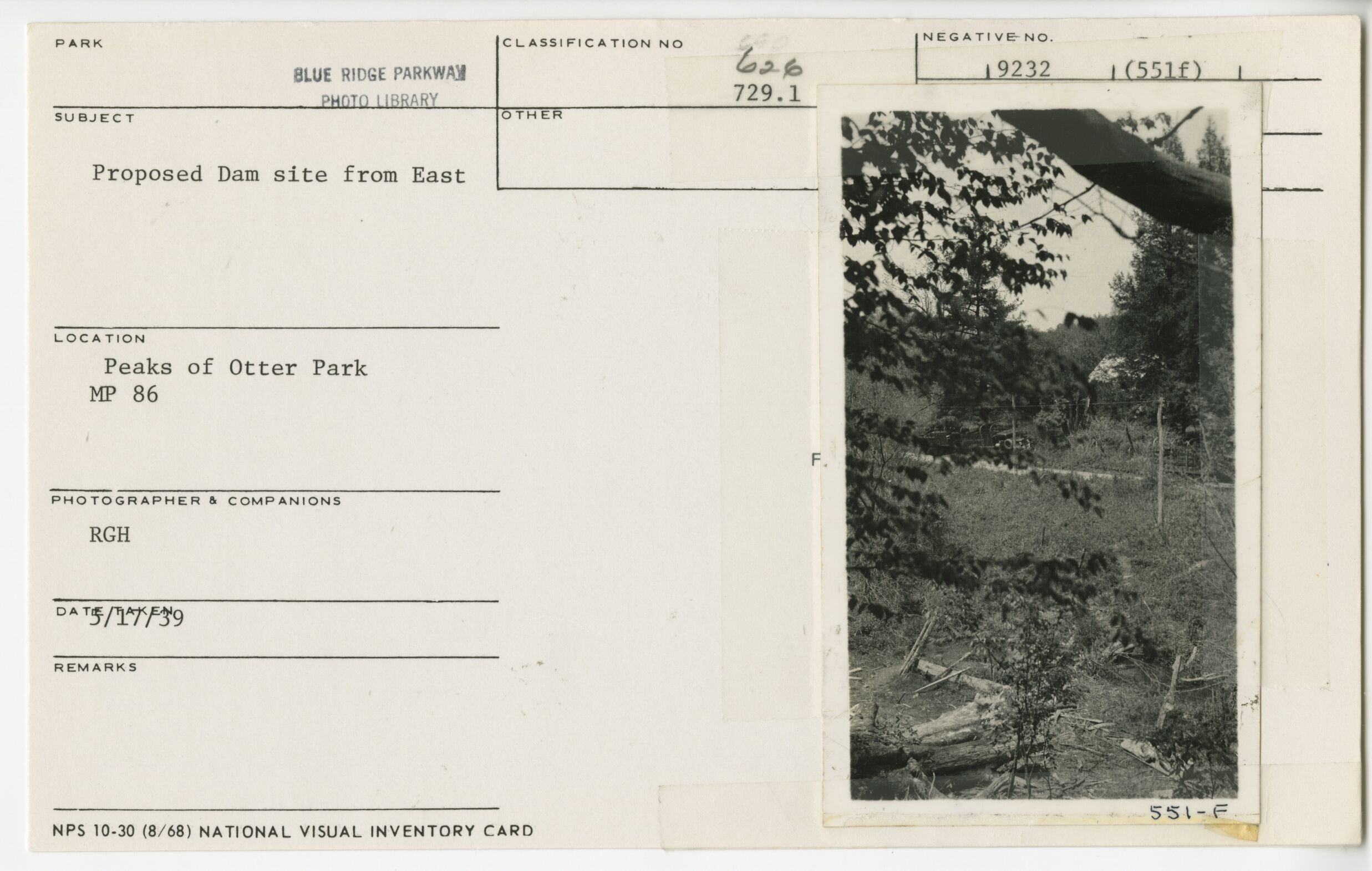 Proposed dam site near Peaks of Otter