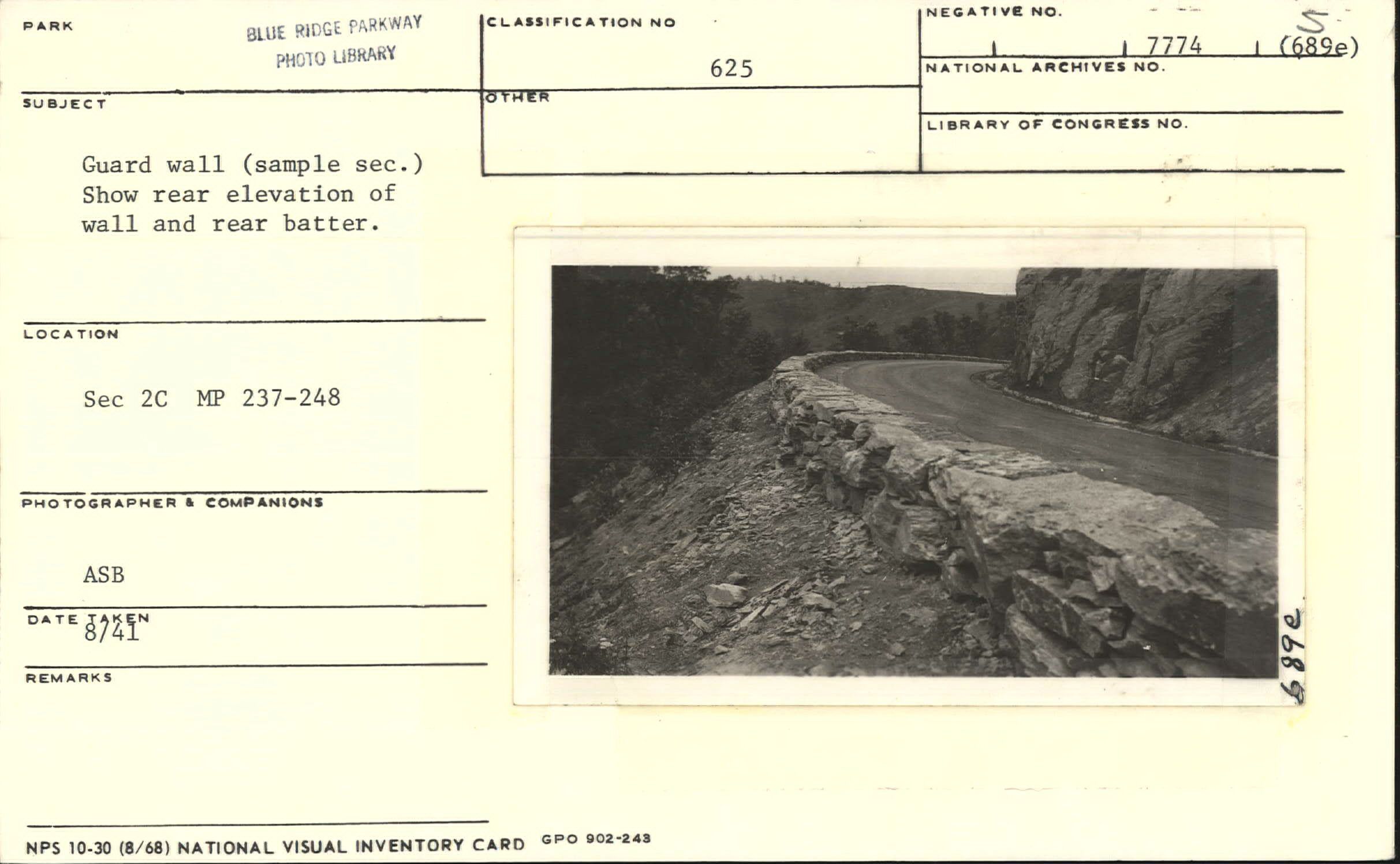 Guard wall showing rear elevation of wall and rear batter