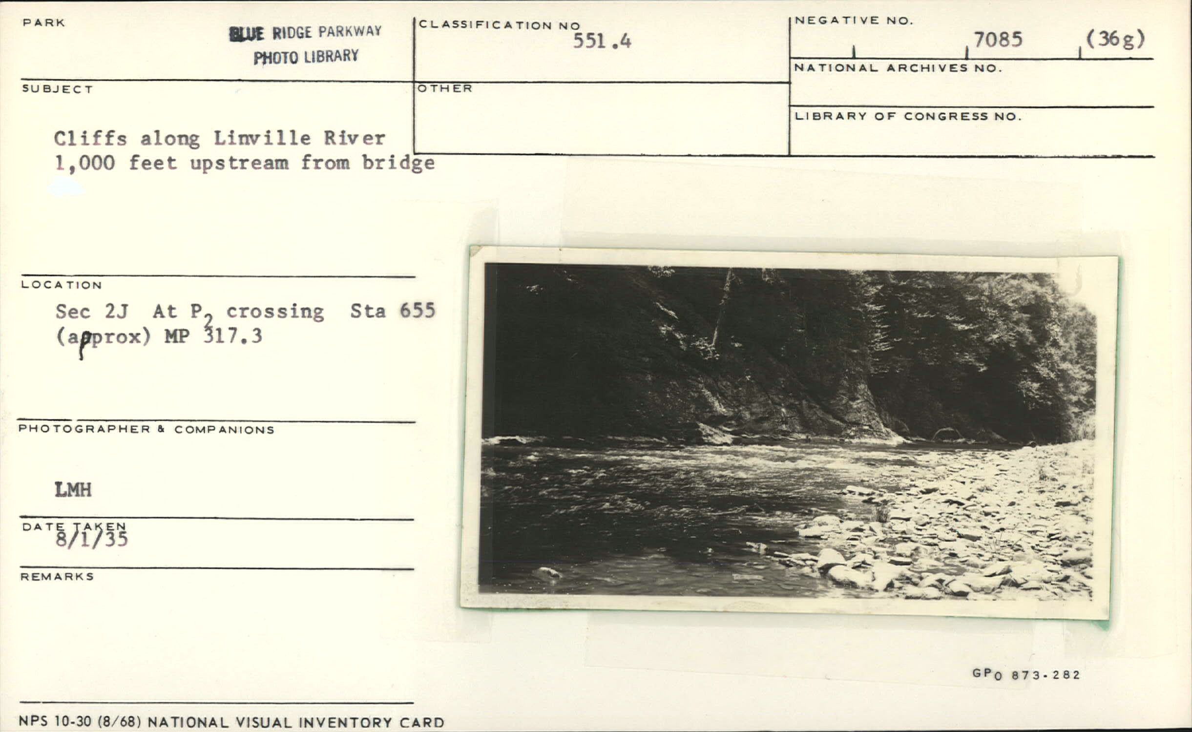 Cliffs along Linville River 1,000 feet upstream from bridge