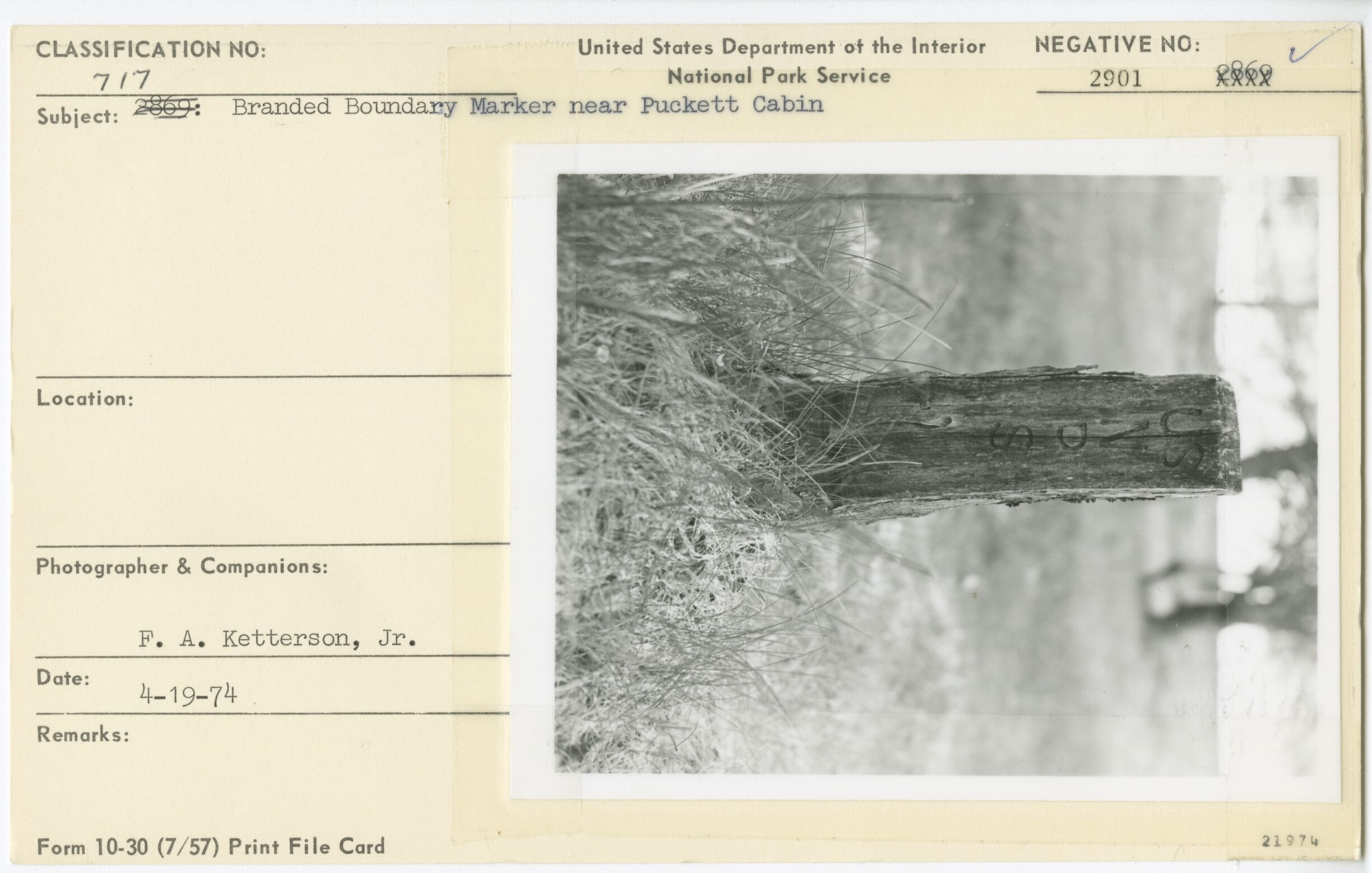 NPS boundary marker near Puckett Cabin