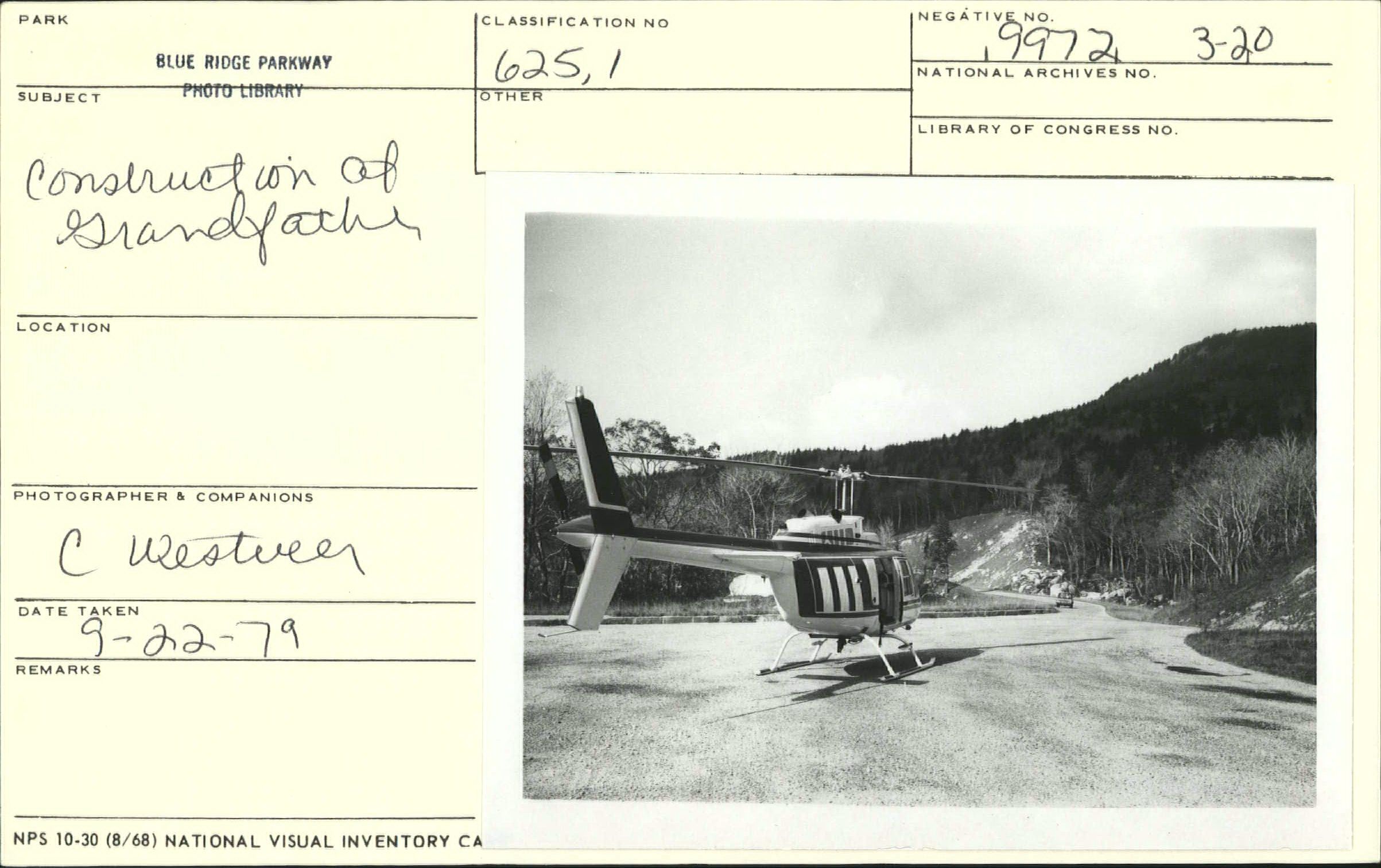 Helicopter at Grandfather Mountain construction site