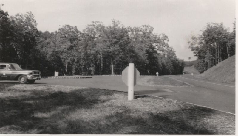 Completed pavement, showing parking overlook and roadway at Station 285