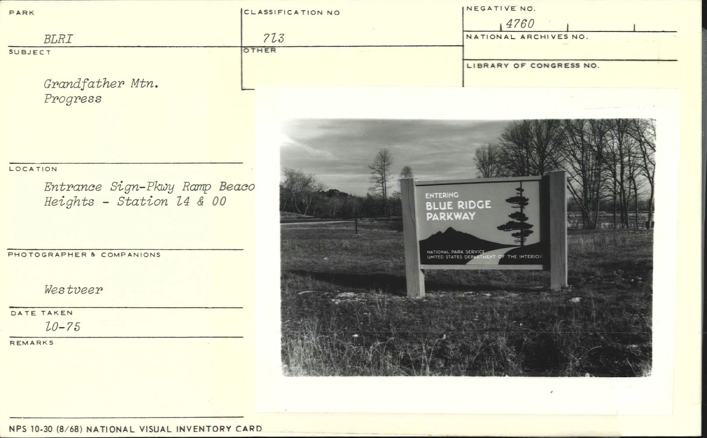 Entrance sign at Parkway and US 221 crossing in Beacon Heights