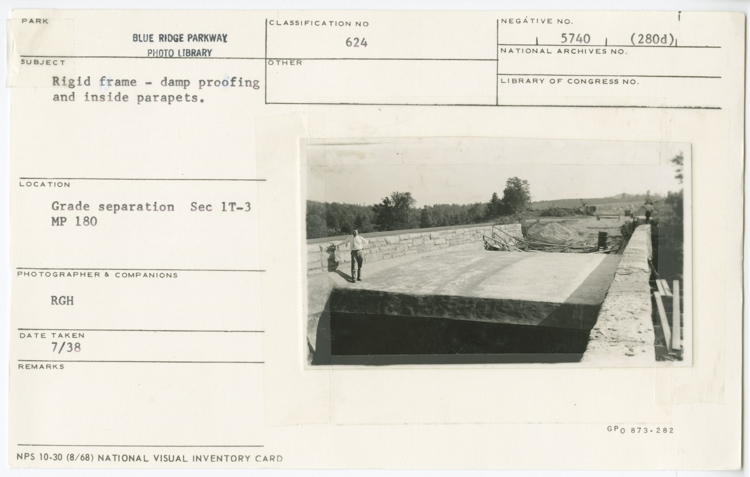 Rigid frame showing damp proofing and inside parapets