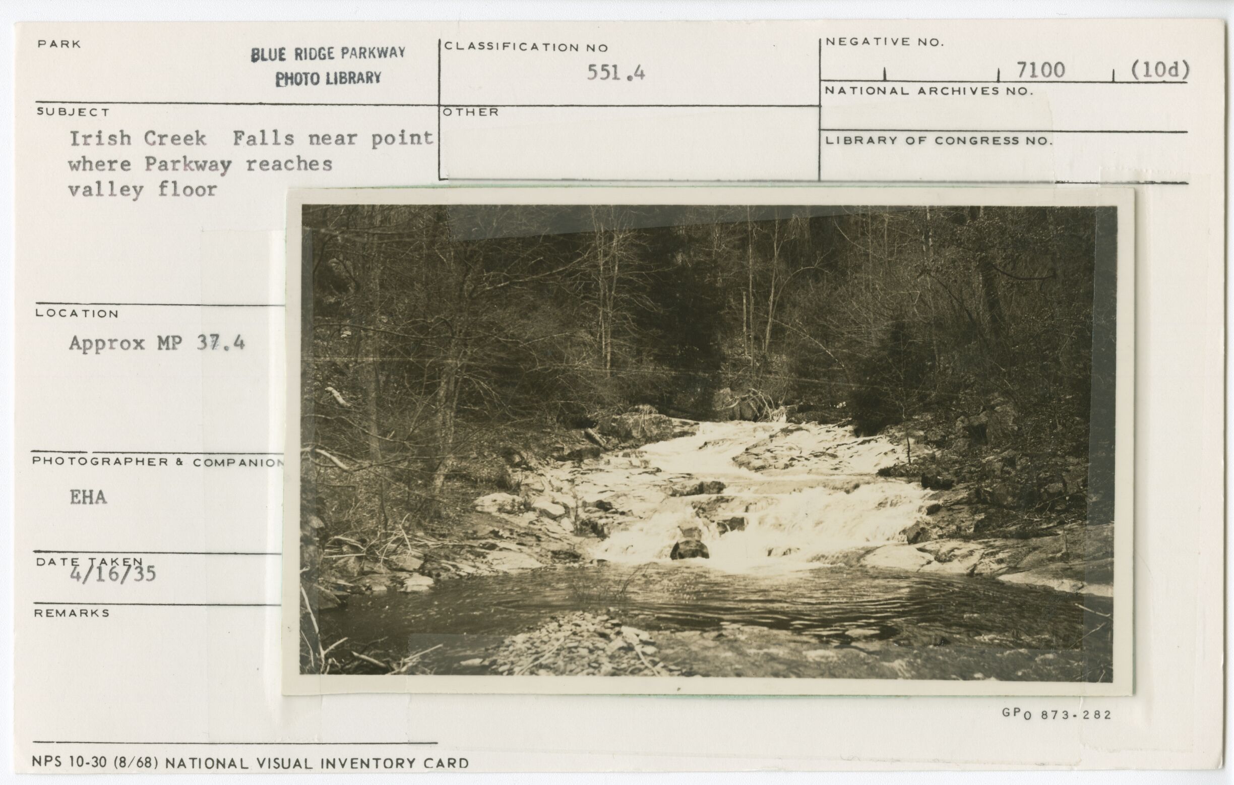 Irish Creek Falls near point where Parkway reaches valley floor