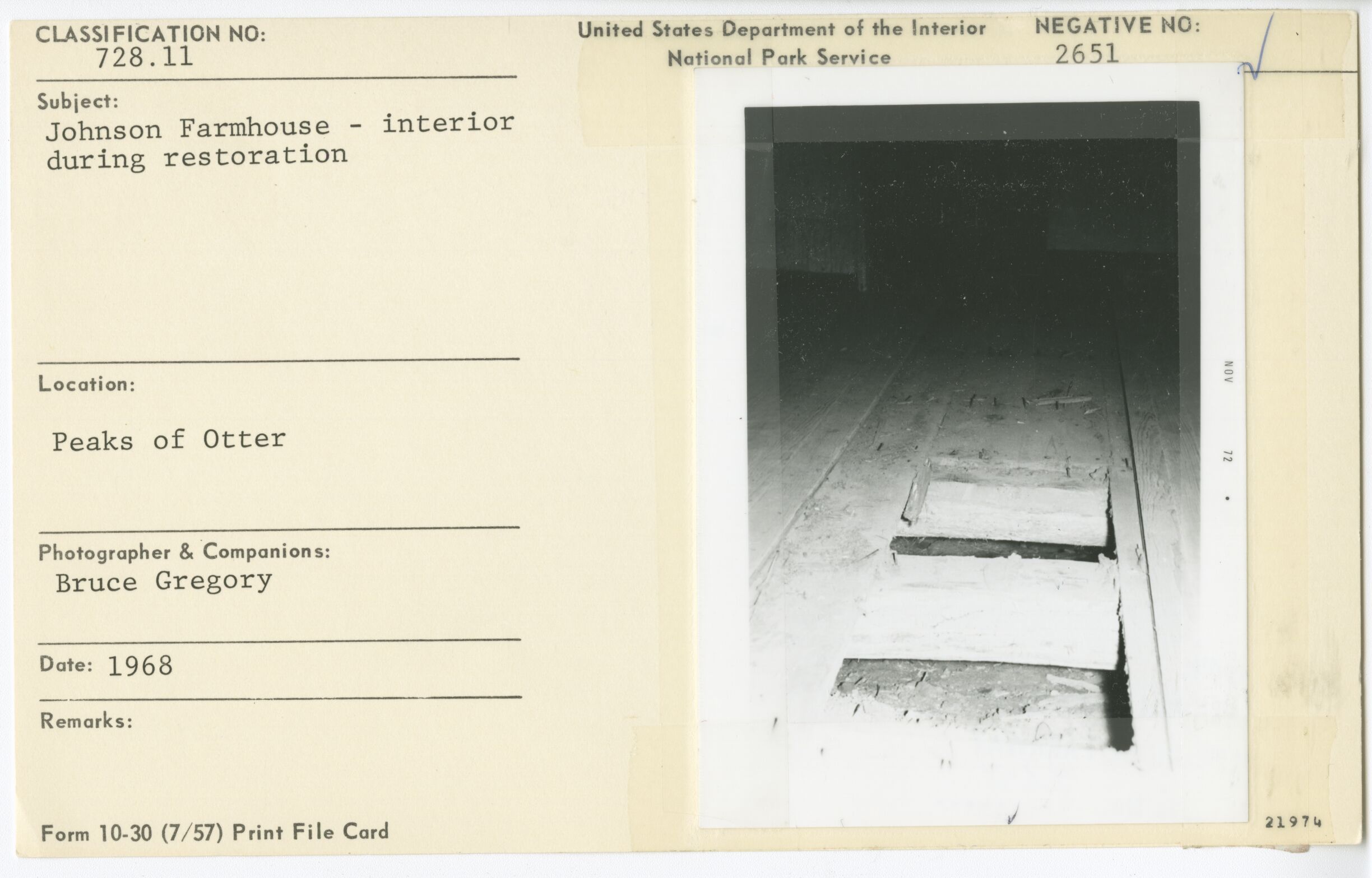 Detail of interior floor during Johnson Farmhouse restoration