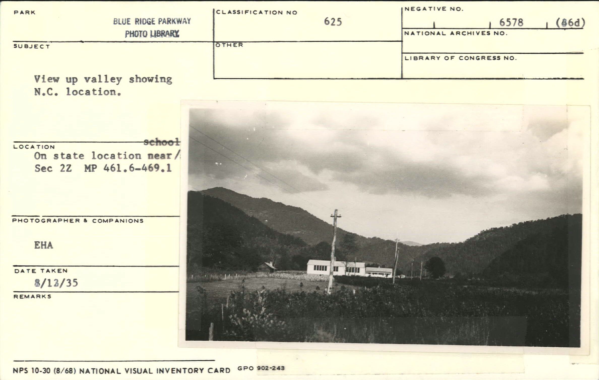 View up valley showing N.C. location