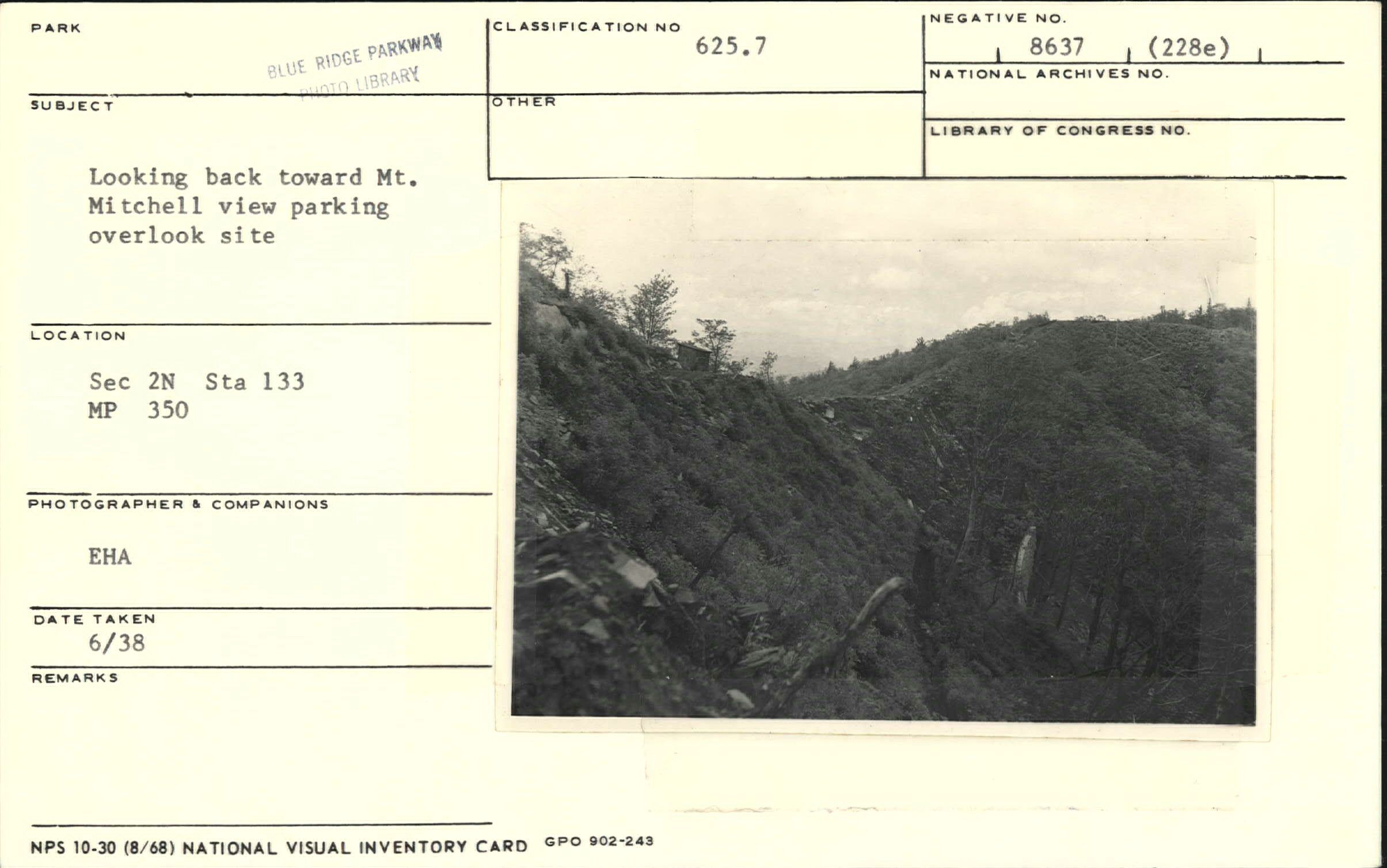 Looking back toward Mt. Mitchell from parking overlook site