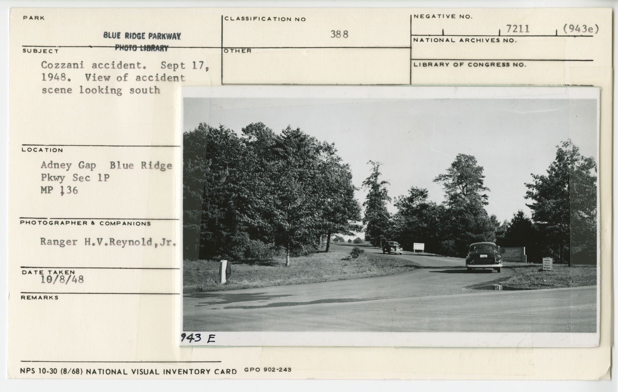 Cozzani Accident, September 17, 1948. View from accident scene looking south