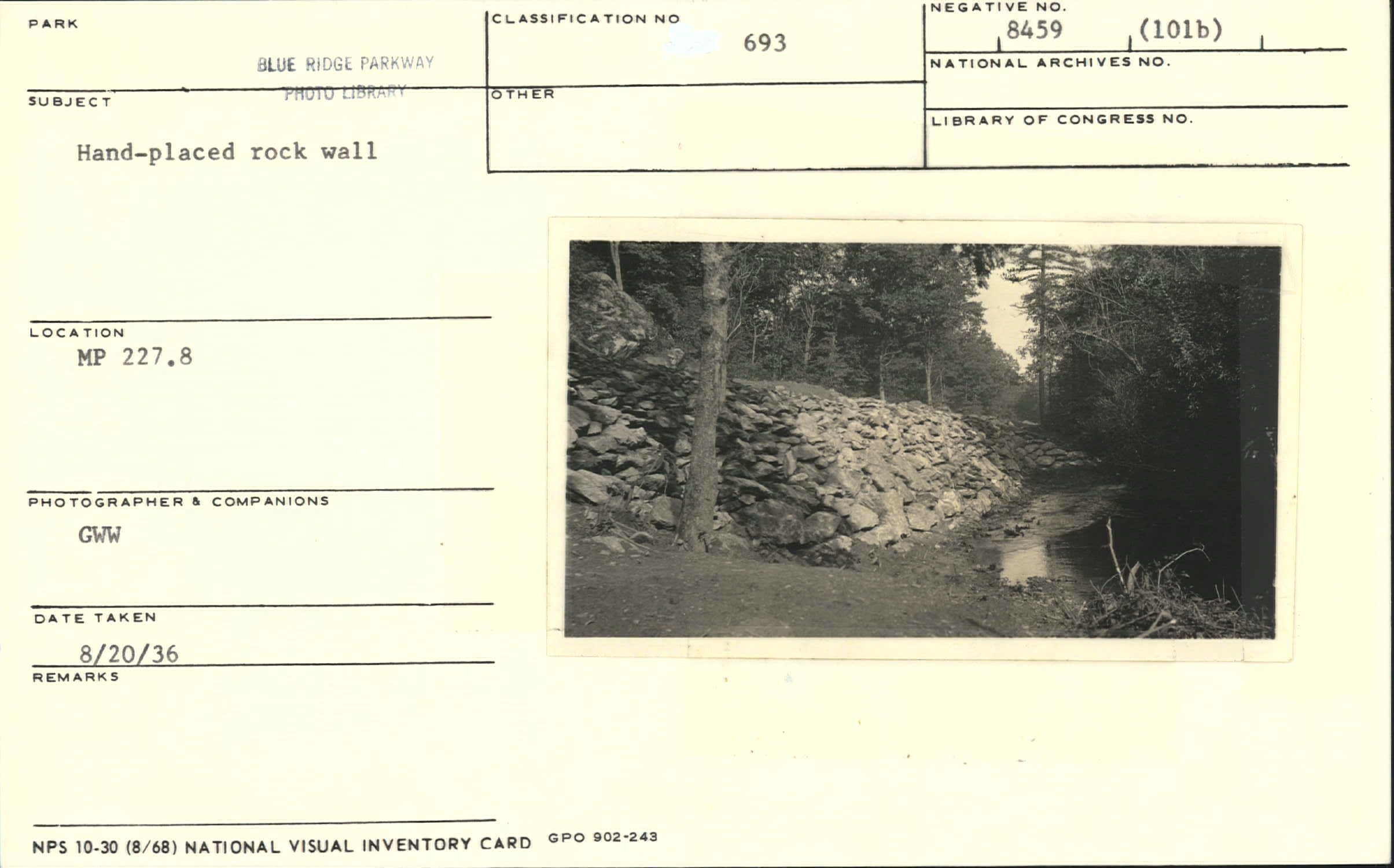 Hand-placed rock wall