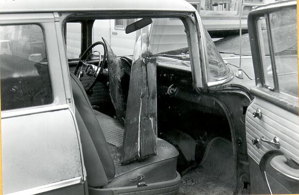 Wind Damage at Trailer HT-1, Interior of Car Hit by Porch Roof
