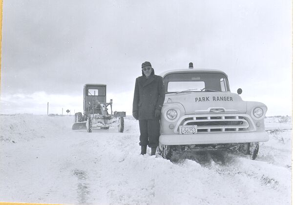Heavy Snow Along Roads, Charles Sharp (Superintendent) in Photo