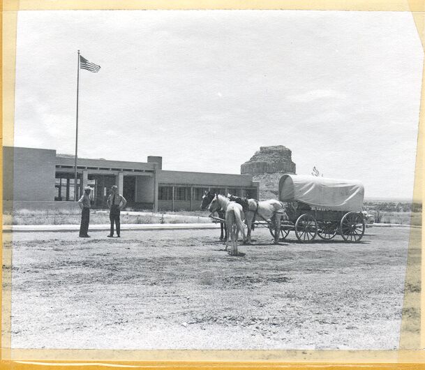 Navajo Family Being Greated By Park Ranger at the Visitor Center