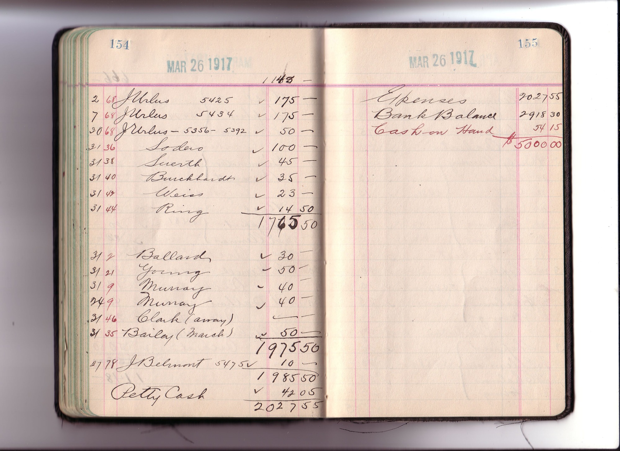 Thomas Edison's New York City Recording Studio Cash Book 14 (of 21), Image 55 (of 64).