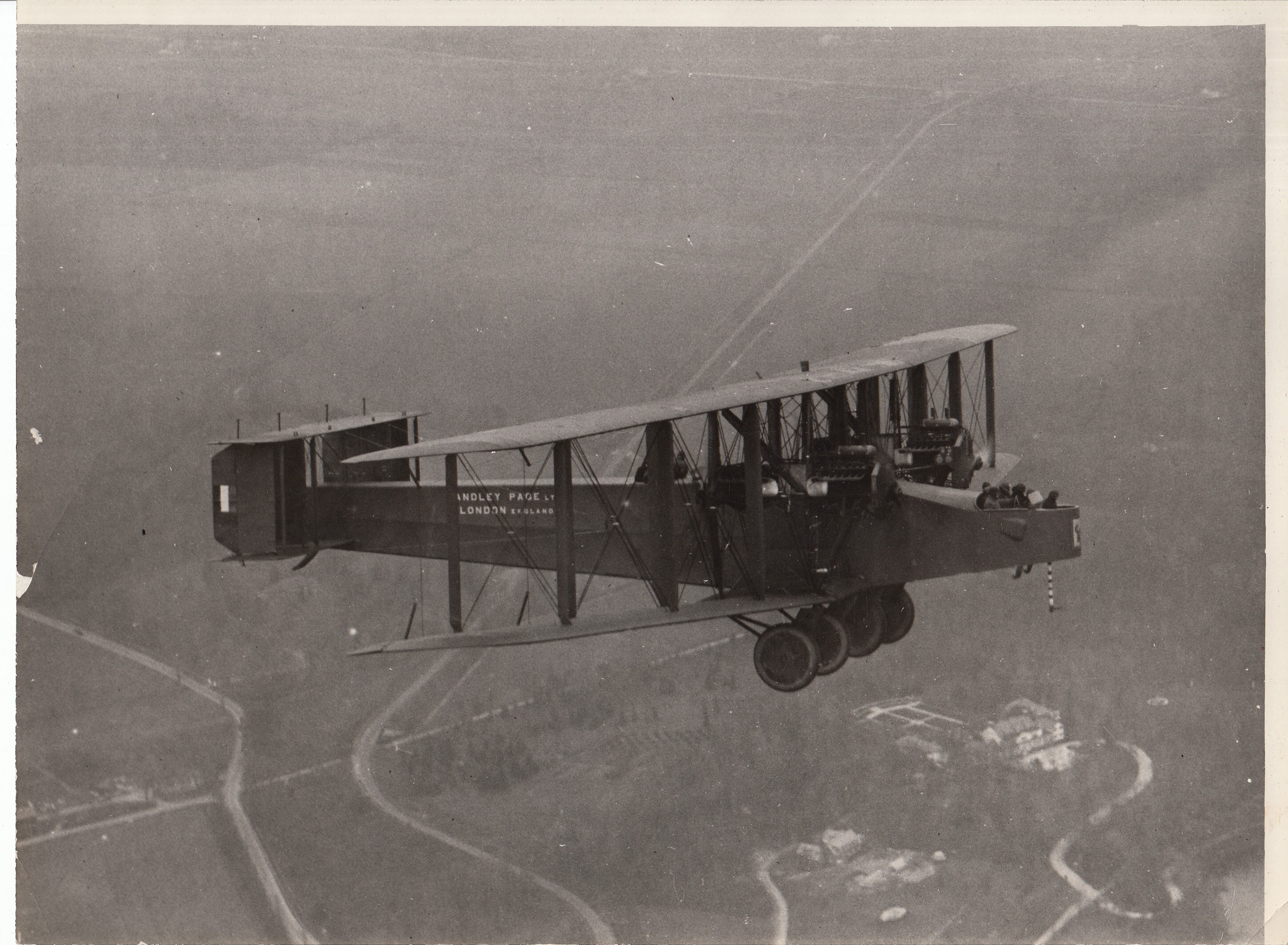 Hadley-Page airplane "Atlantic" in flight during non-stop trip from New York to Chicago.