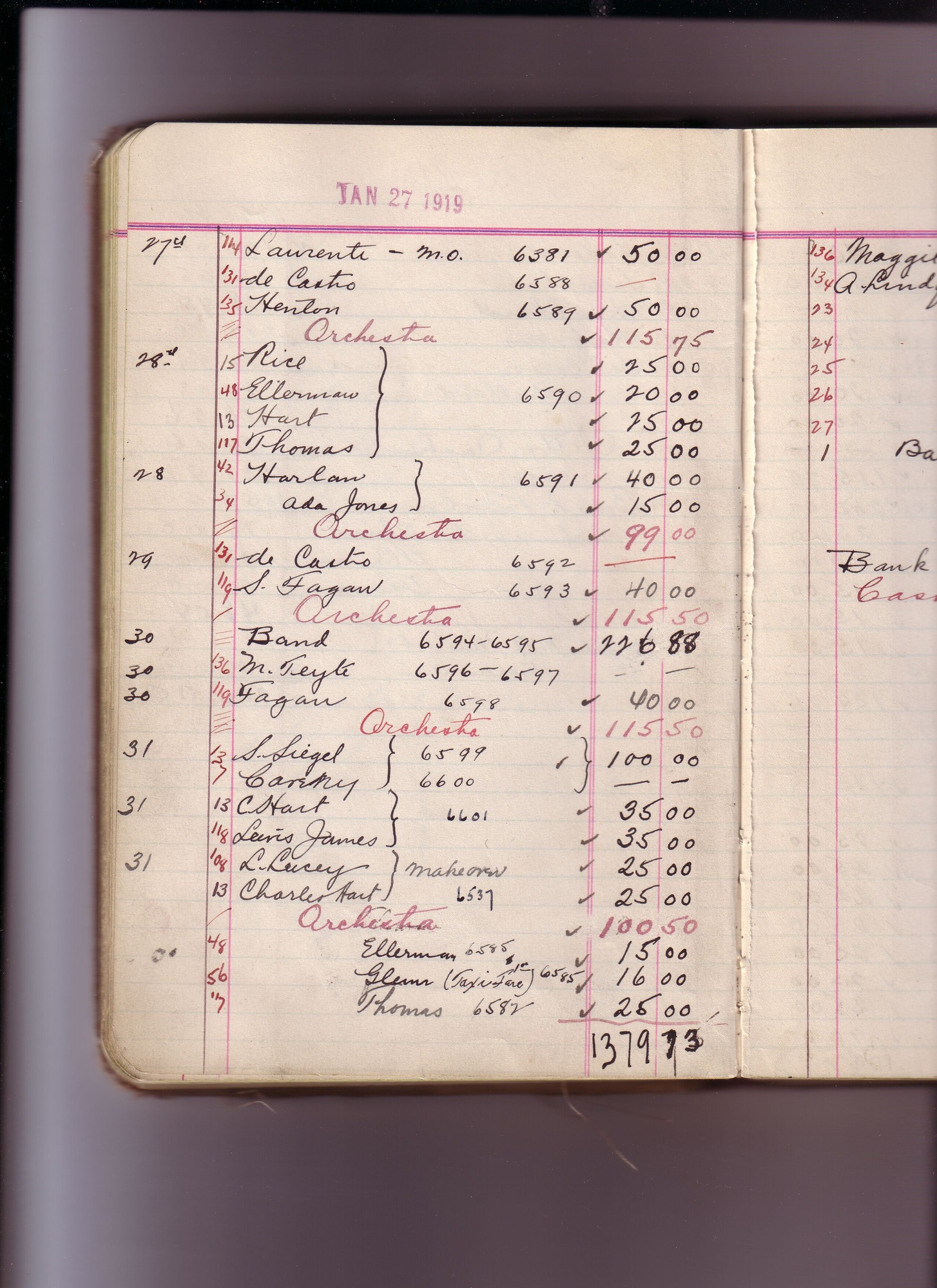 Thomas Edison's New York City Recording Studio Cash Book 16 (of 21), Image 88 (of 305)