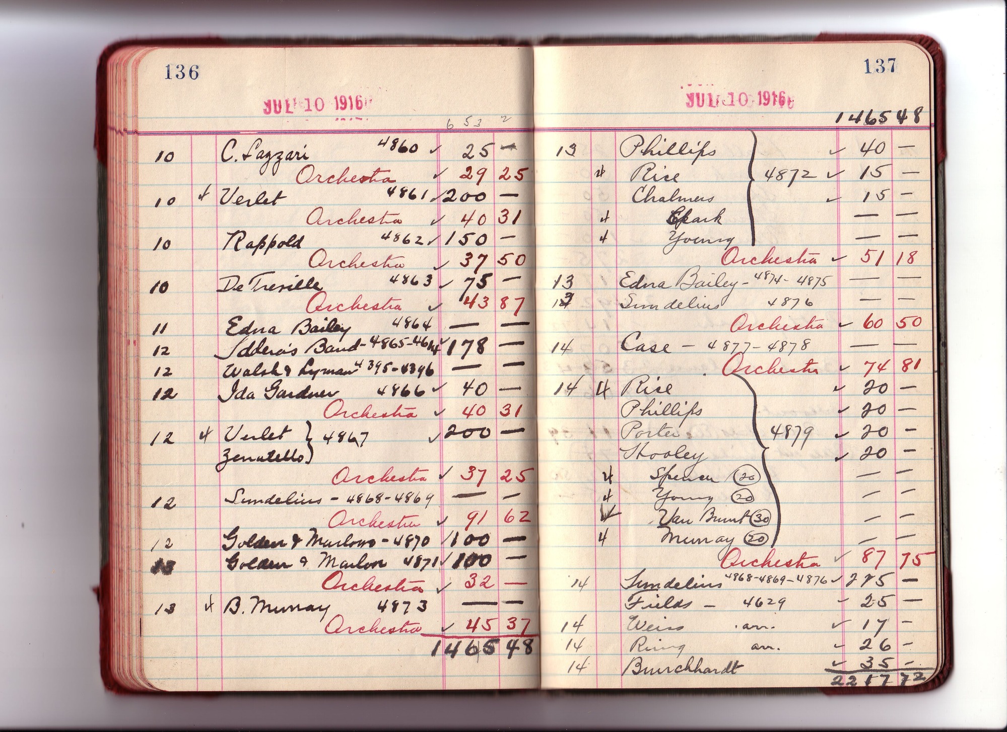Thomas Edison's New York City Recording Studio Cash Book 13 (of 21), Image 58 (of 80).